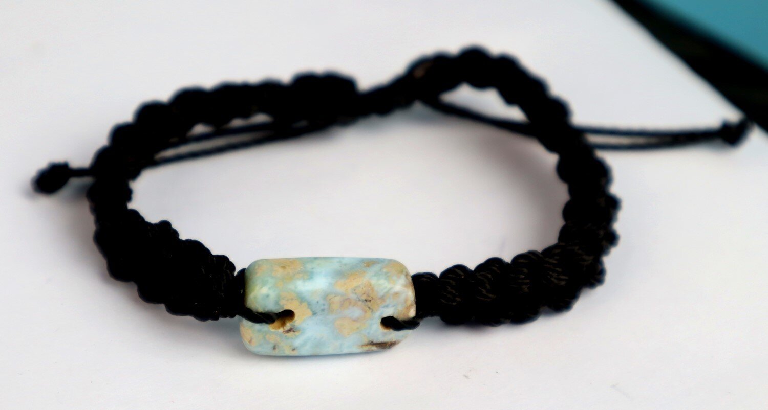 Rarest Natural Ocean Blue Larimar Bracelet Wristband adjustable cord – photo 6