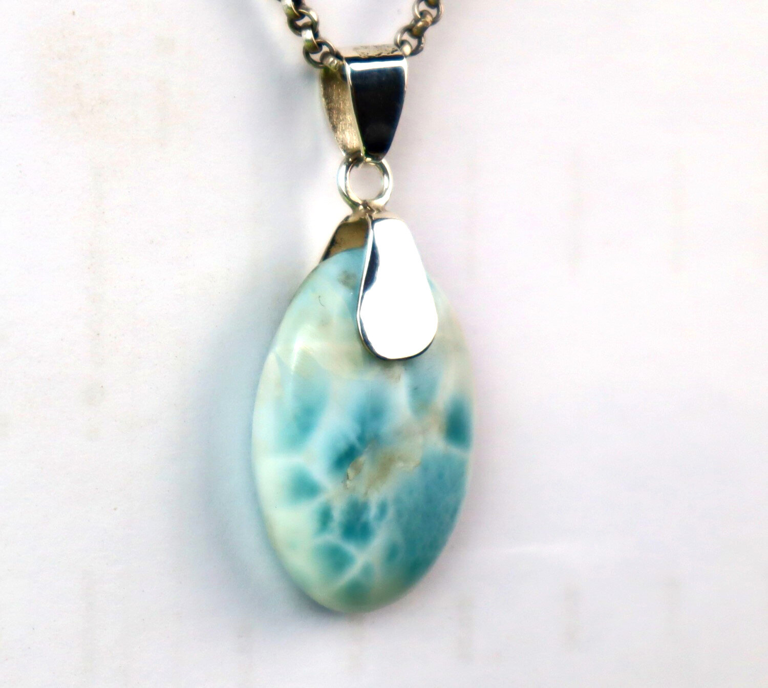 Unusual Pattern Natural Sky Blue Larimar .925 Sterling Silver Pendant 45mm – photo 5
