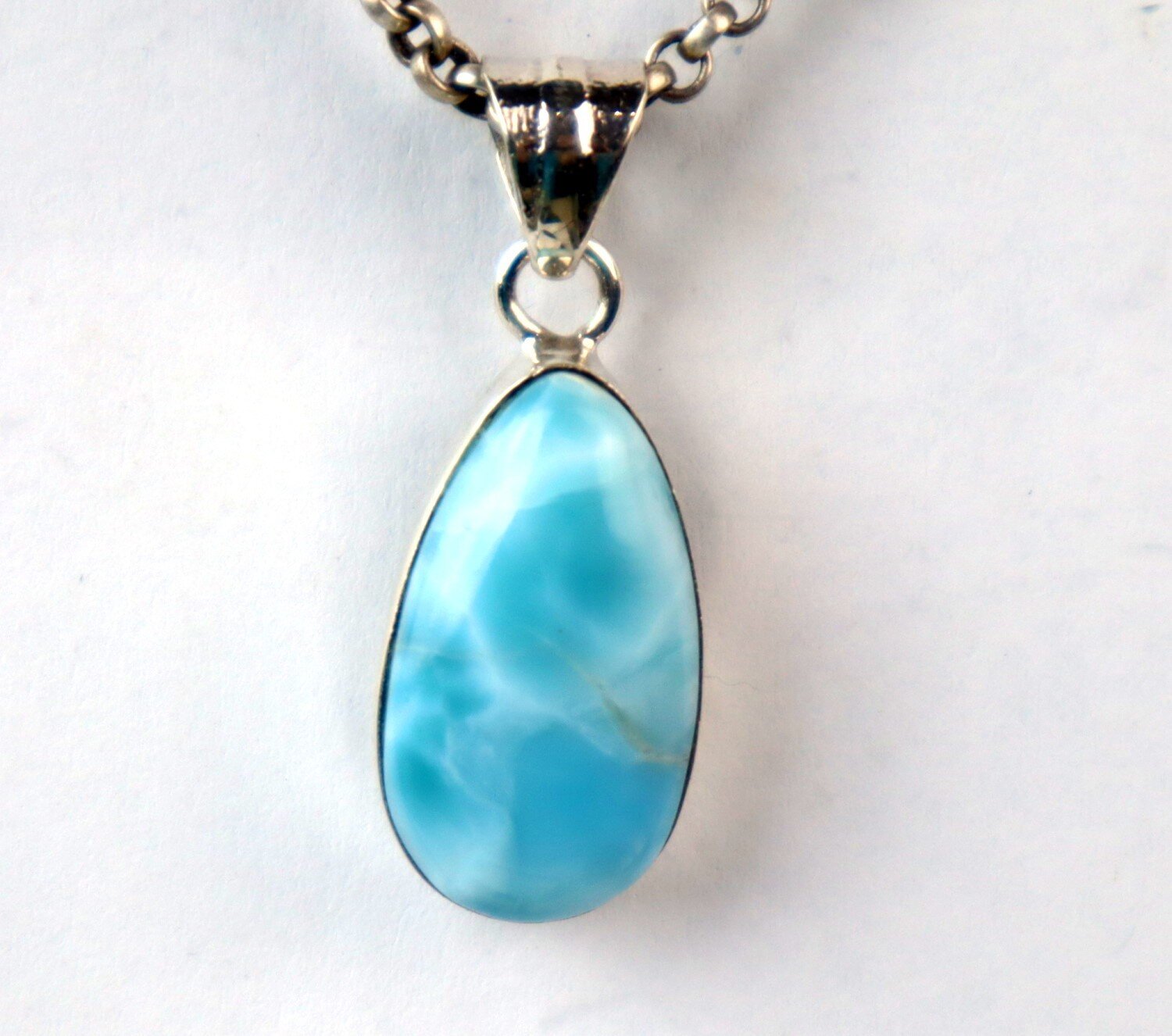 Dominikanischer Larimar Anhänger aus 925 Sterlingsilber Blau Tropfen 31 mm – photo 5