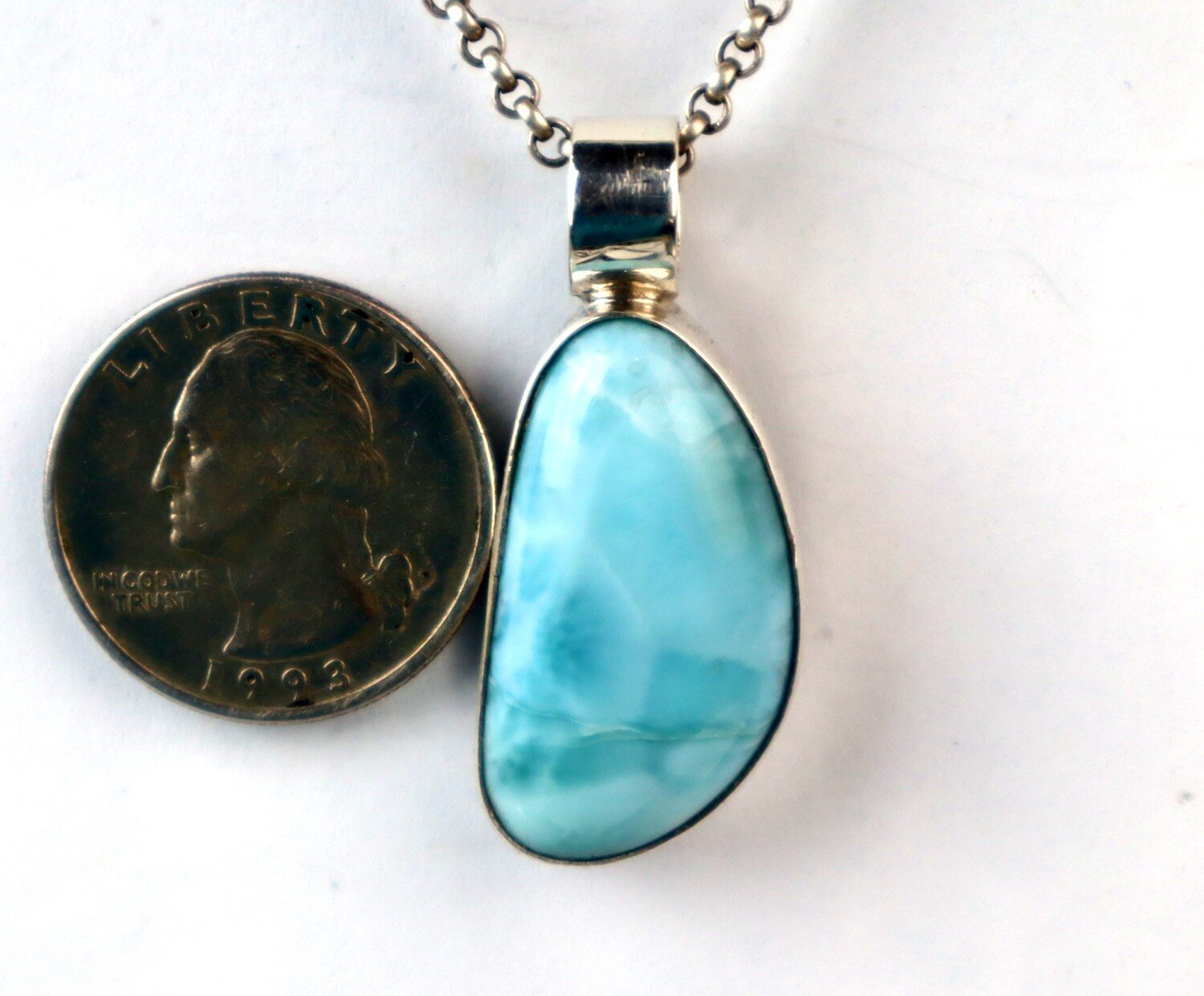Unique Premium Sky Blue Larimar 925 Sterling Silver Elongated Oval Pendant 40mm – photo 4