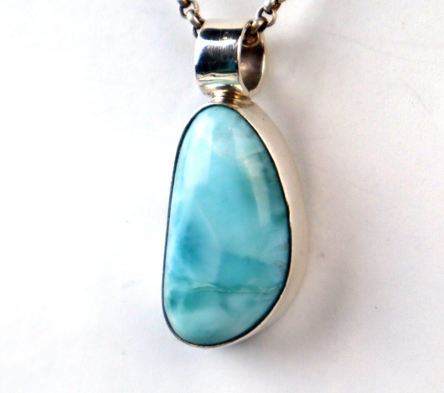 Unique Premium Sky Blue Larimar 925 Sterling Silver Elongated Oval Pendant 40mm – photo 6
