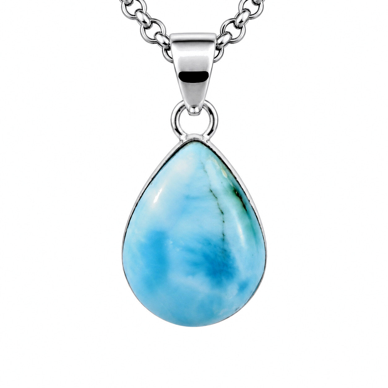 Artisan Polished Sky Blue Larimar 925 Sterling Silver Teardrop Pendant 26mm