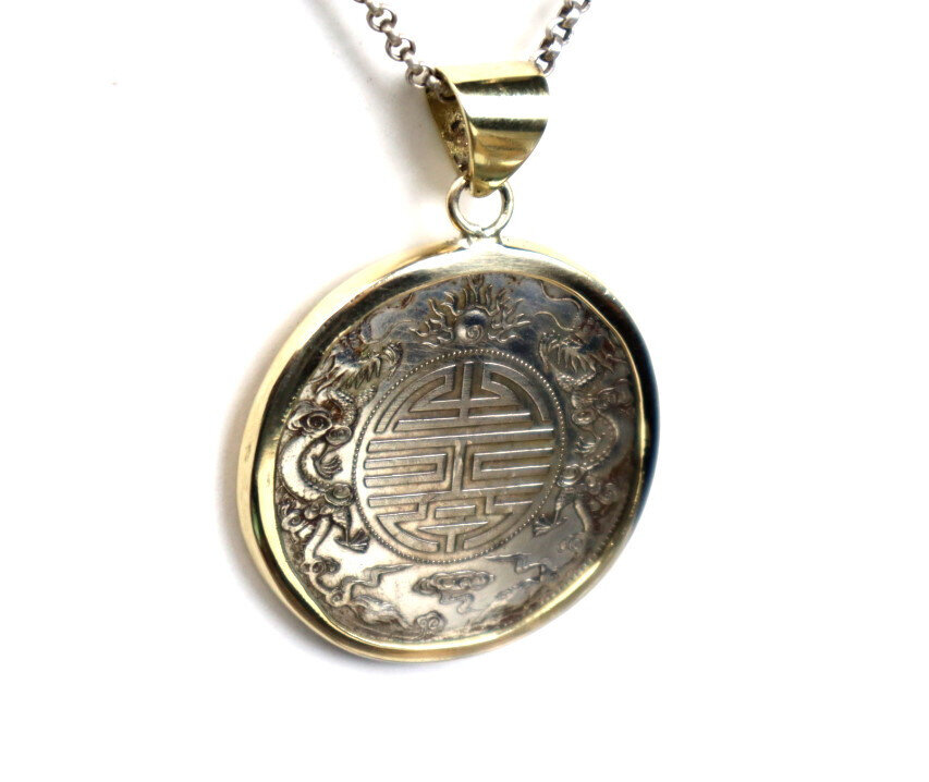 Antique Tibet Silver Feng Shui Chinese Silver Double Dragons Lucky Coin 41mm – photo 4