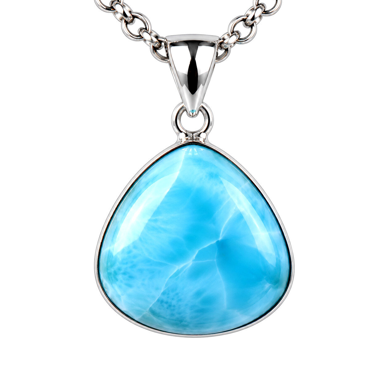 Echter Karibischer Larimar Anhänger in 925 Sterlingsilber – Dreiecksform, 30 mm