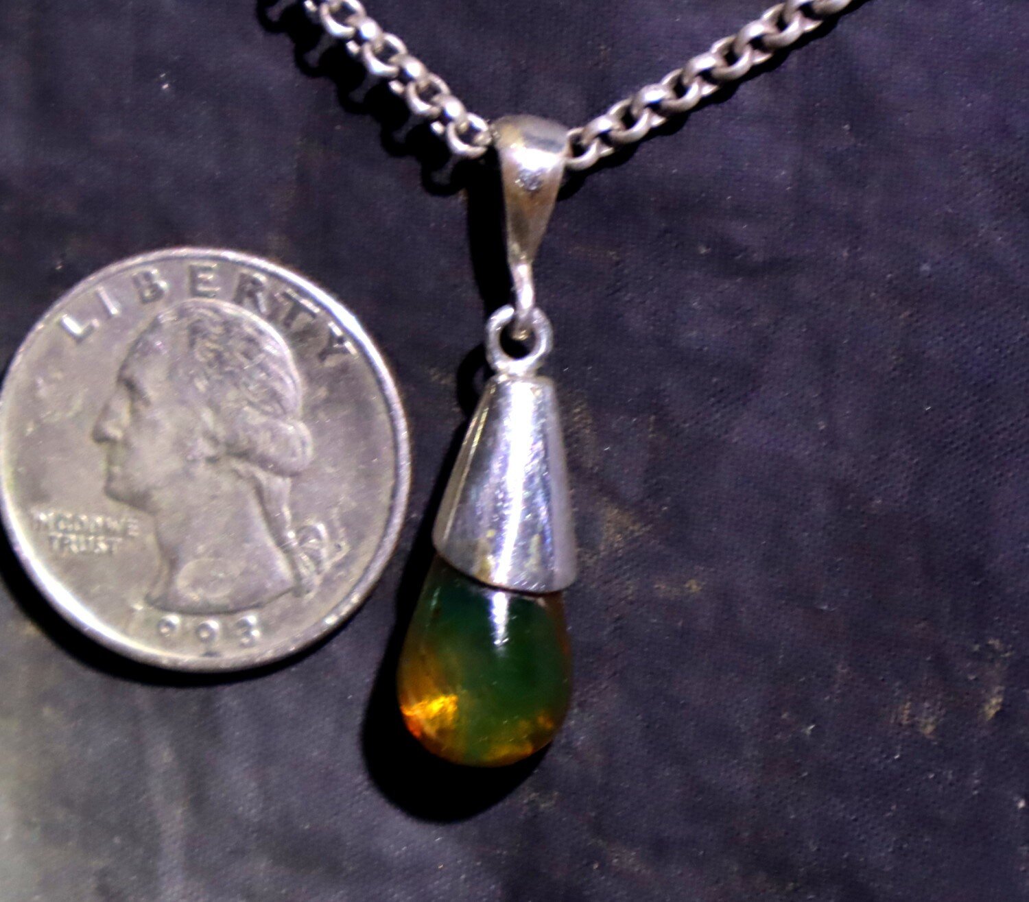 Polished Statement Deep Green Amber 925 Sterling Silver Teardrop Pendant 35mm – photo 6