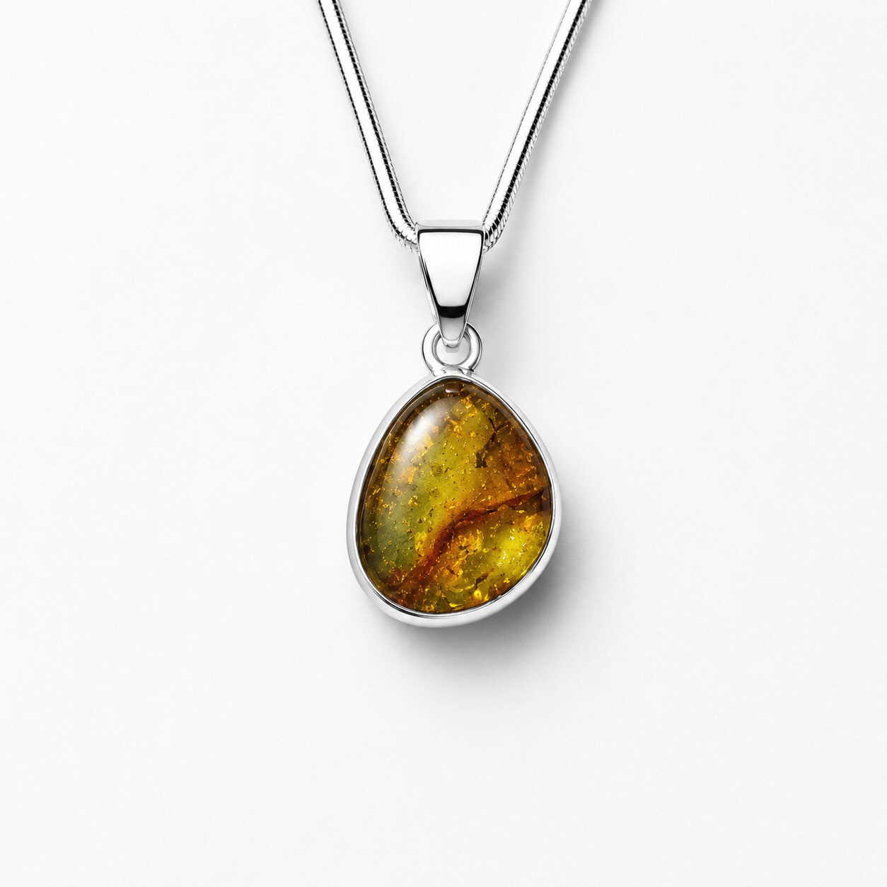Artisan Polished Yellow Green Amber 925 Sterling Silver Pendant 28mm – photo 4
