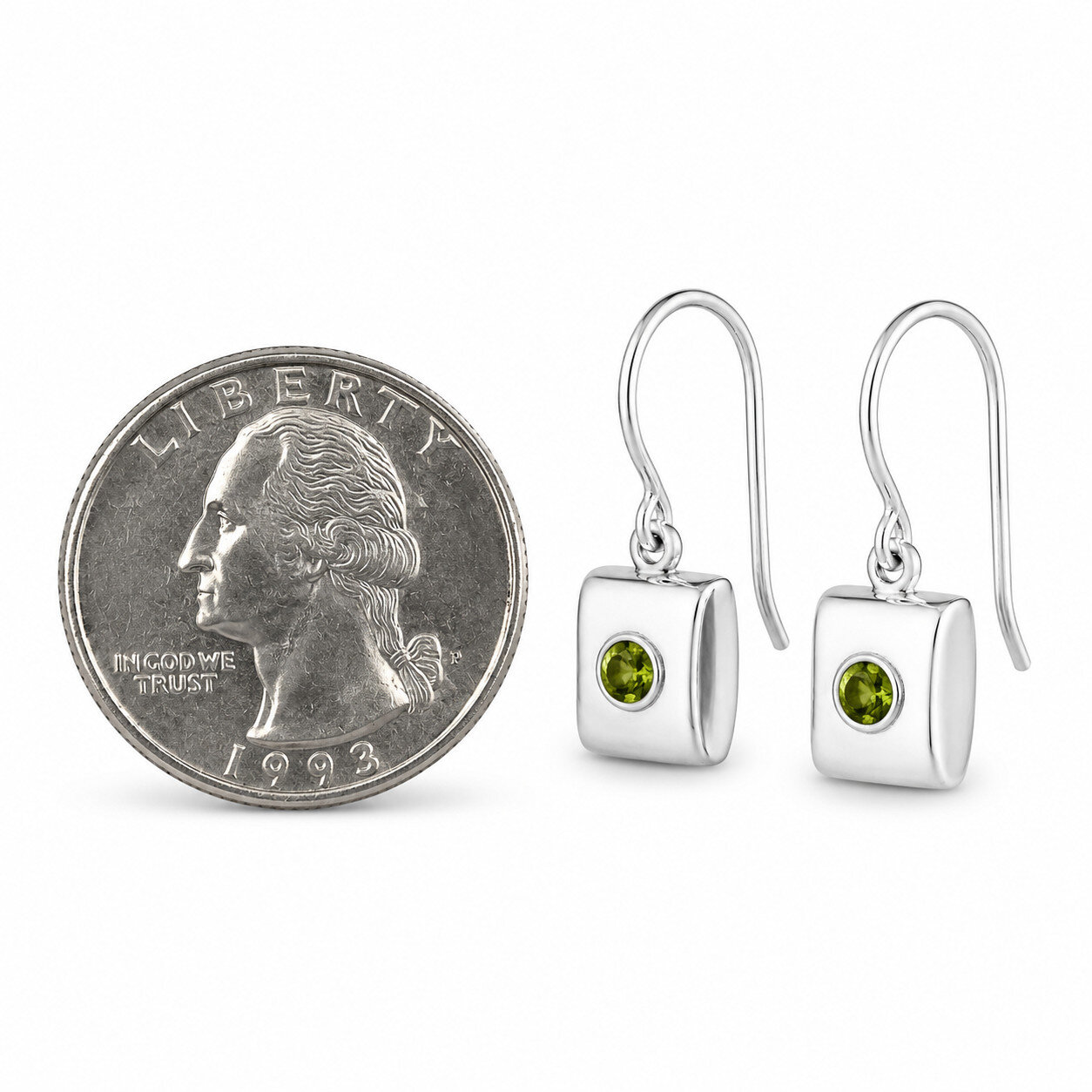 Natural Unique Green Peridot 925 Sterling Silver Round Faceted Earrings – photo 3
