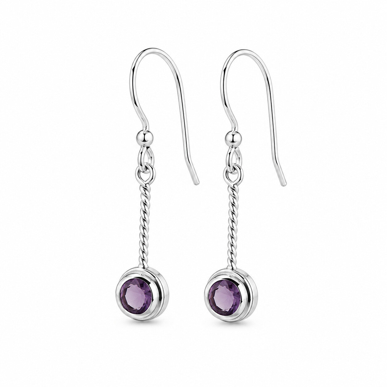 Quality Artisan Purple Amethyst 925 Sterling Silver Round Faceted Earring 36mm – photo 3