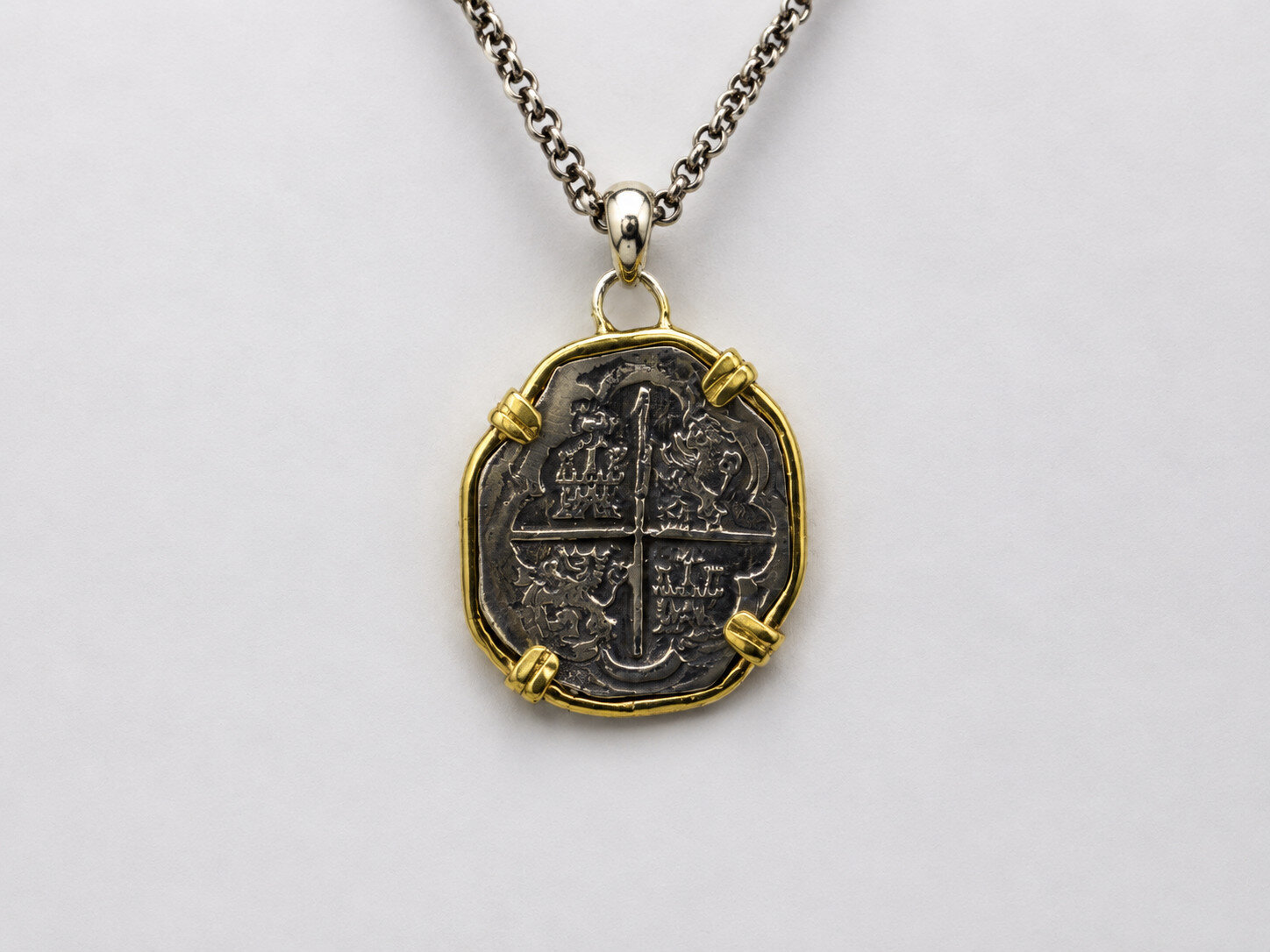Urca de Lima Style Coin Pendant Solid 925 Silver 18K Gold Plated Bezel 40mm – photo 5