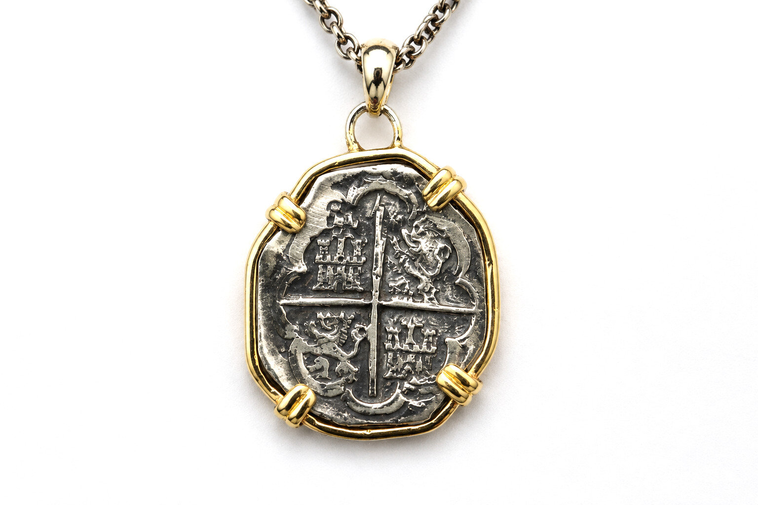 Urca de Lima Style Coin Pendant Solid 925 Silver 18K Gold Plated Bezel 40mm – photo 6