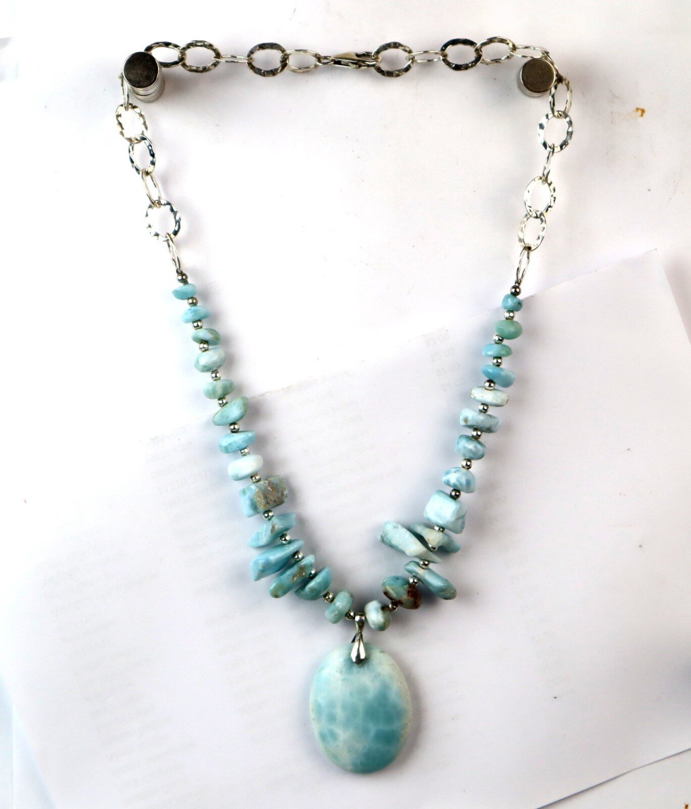 55g Larimar Necklace solid 925 Sterling Silver 18” 38mm Statement – photo 9