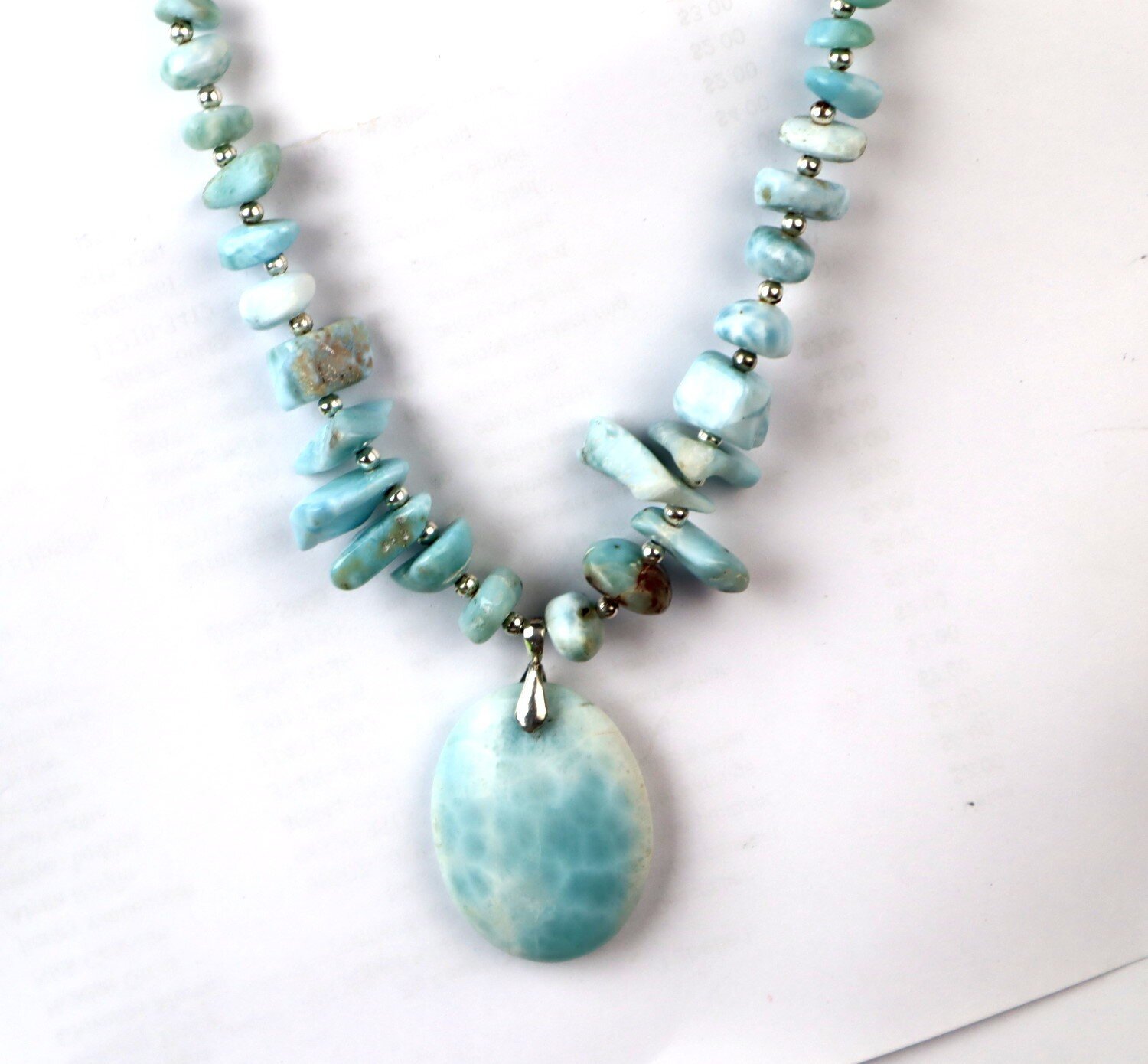 55g Larimar Necklace solid 925 Sterling Silver 18” 38mm Statement – photo 6
