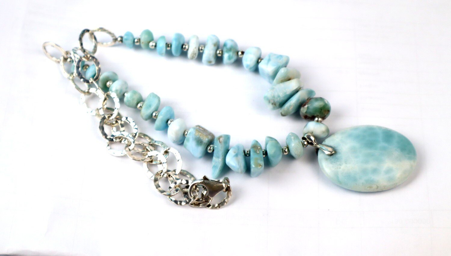 55g Larimar Necklace solid 925 Sterling Silver 18” 38mm Statement – photo 12