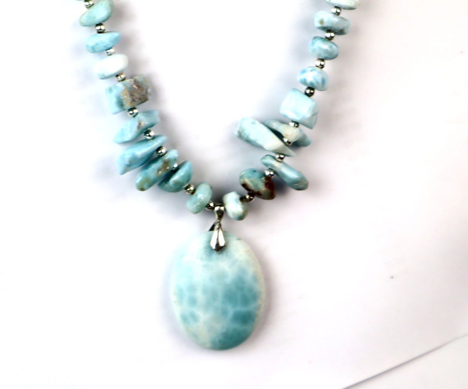 55g Larimar Necklace solid 925 Sterling Silver 18” 38mm Statement – photo 7