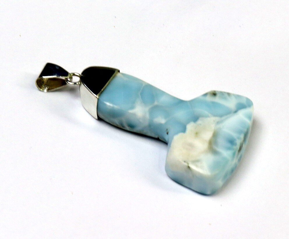 Impressive Natural Blue Larimar .925 Sterling Silver Thor's Hammer Pendant 56mm – photo 3