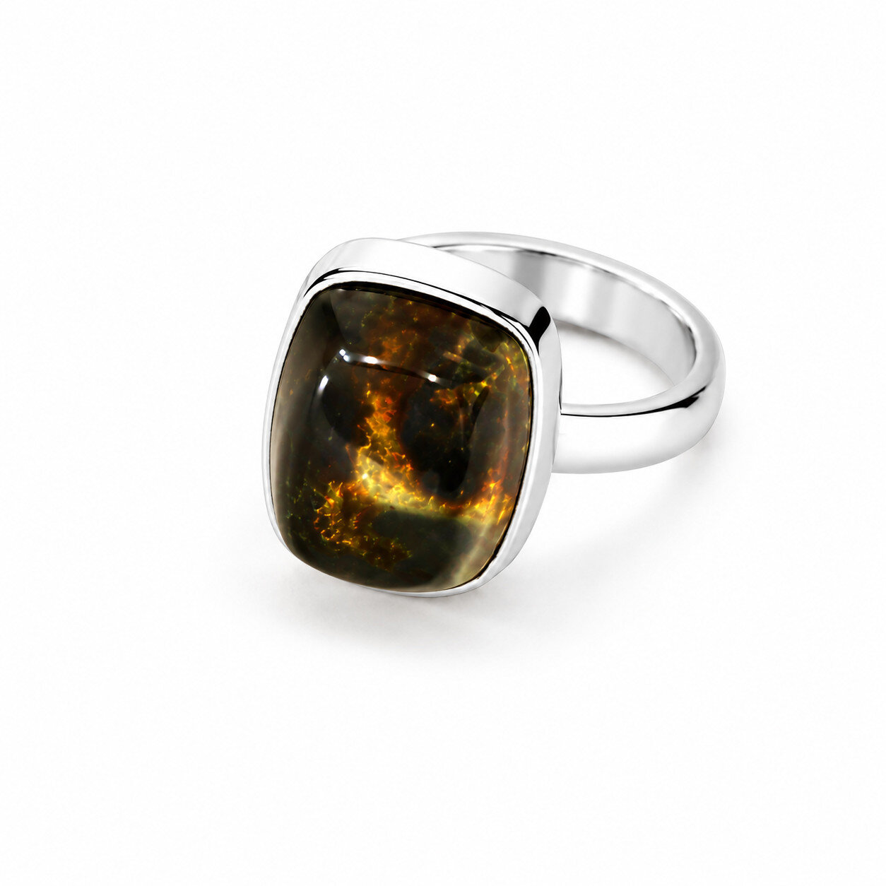 Artisan Polished Deep Blue Amber 925 Sterling Silver Cushion Ring US#7 – photo 6