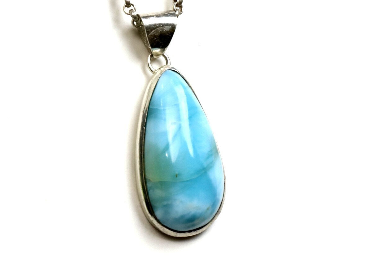 Impressive 1 3/4 inch Natural Sky Blue AAA Larimar .925 Sterling Silver Pendant – photo 6