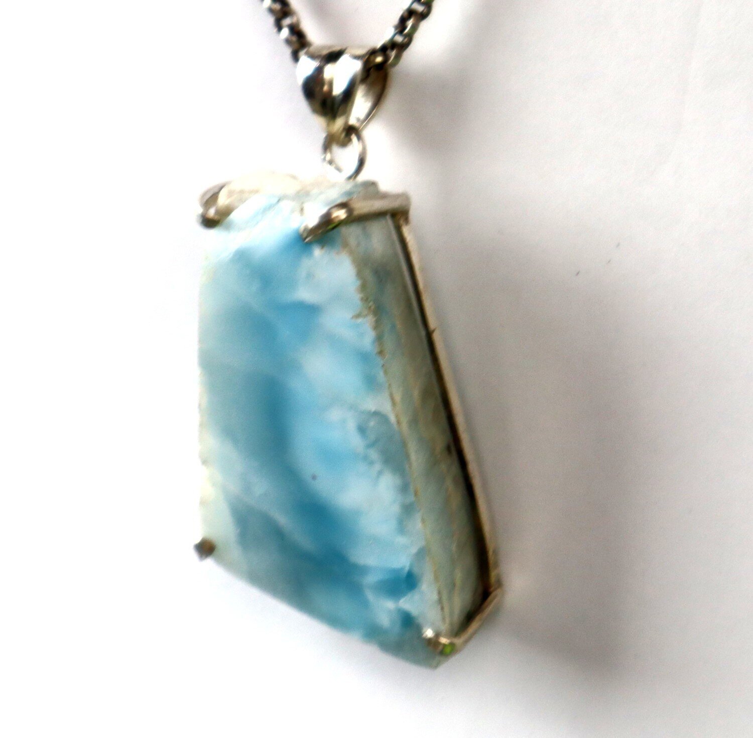 Natural Deep Blue Larimar slice .925 Sterling Silver Pendant 53mm – photo 5