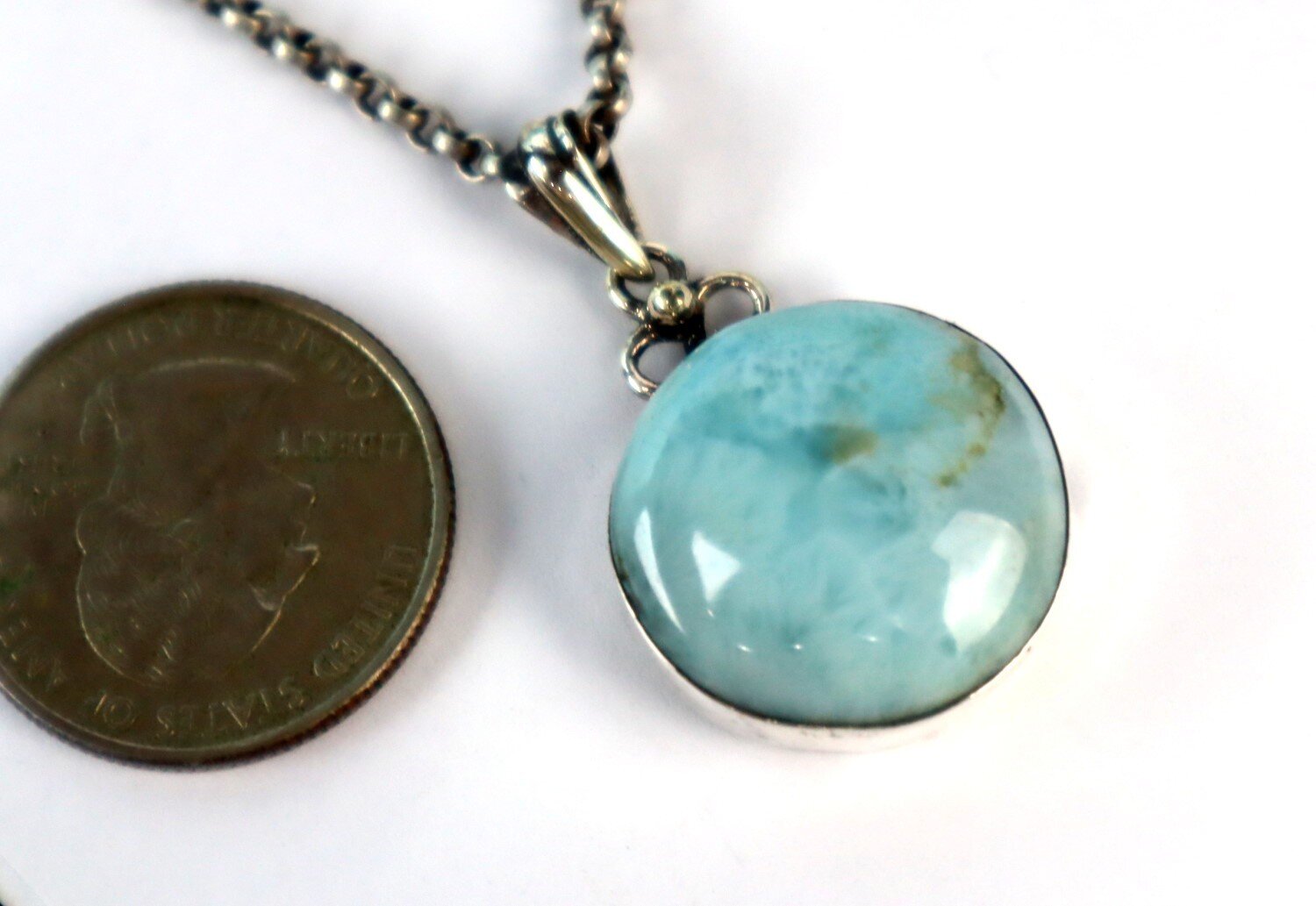Beautiful Natural Ocean Blue Larimar .925 Sterling Silver Pendant 35mm – photo 4