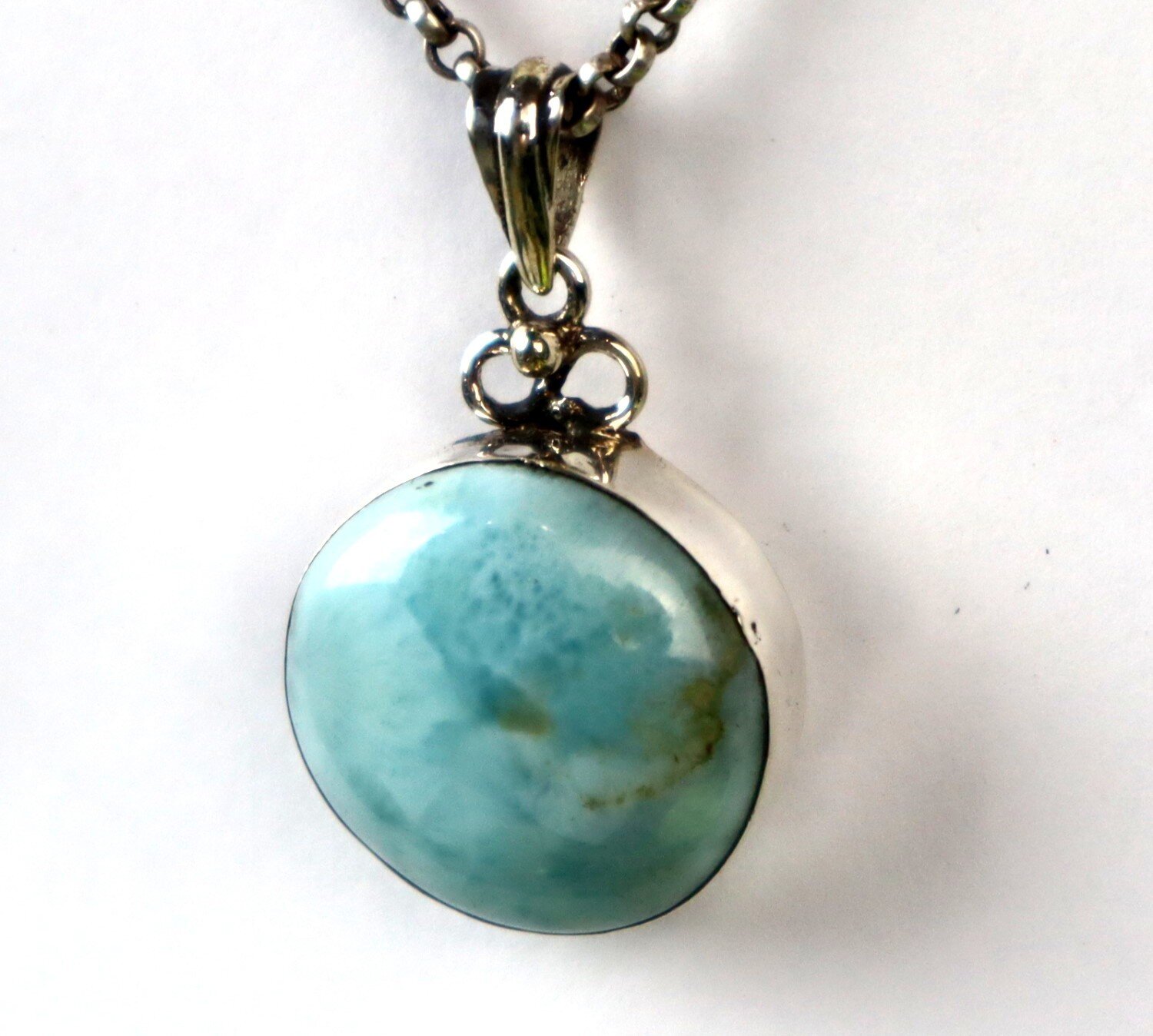 Beautiful Natural Ocean Blue Larimar .925 Sterling Silver Pendant 35mm – photo 6