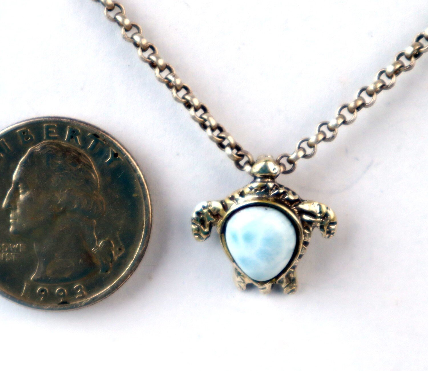 Premium Elegant Light Blue Larimar 925 Sterling Silver Turtle Pendant 19mm – photo 5
