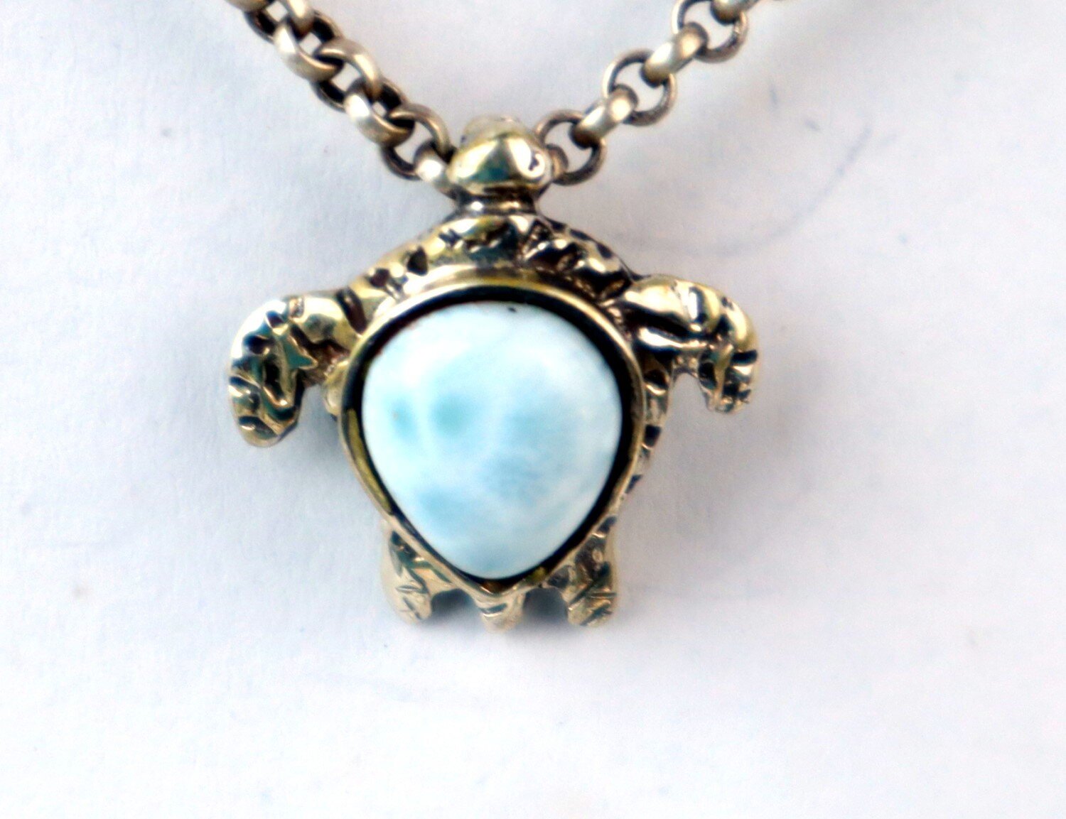 Premium Elegant Light Blue Larimar 925 Sterling Silver Turtle Pendant 19mm – photo 6