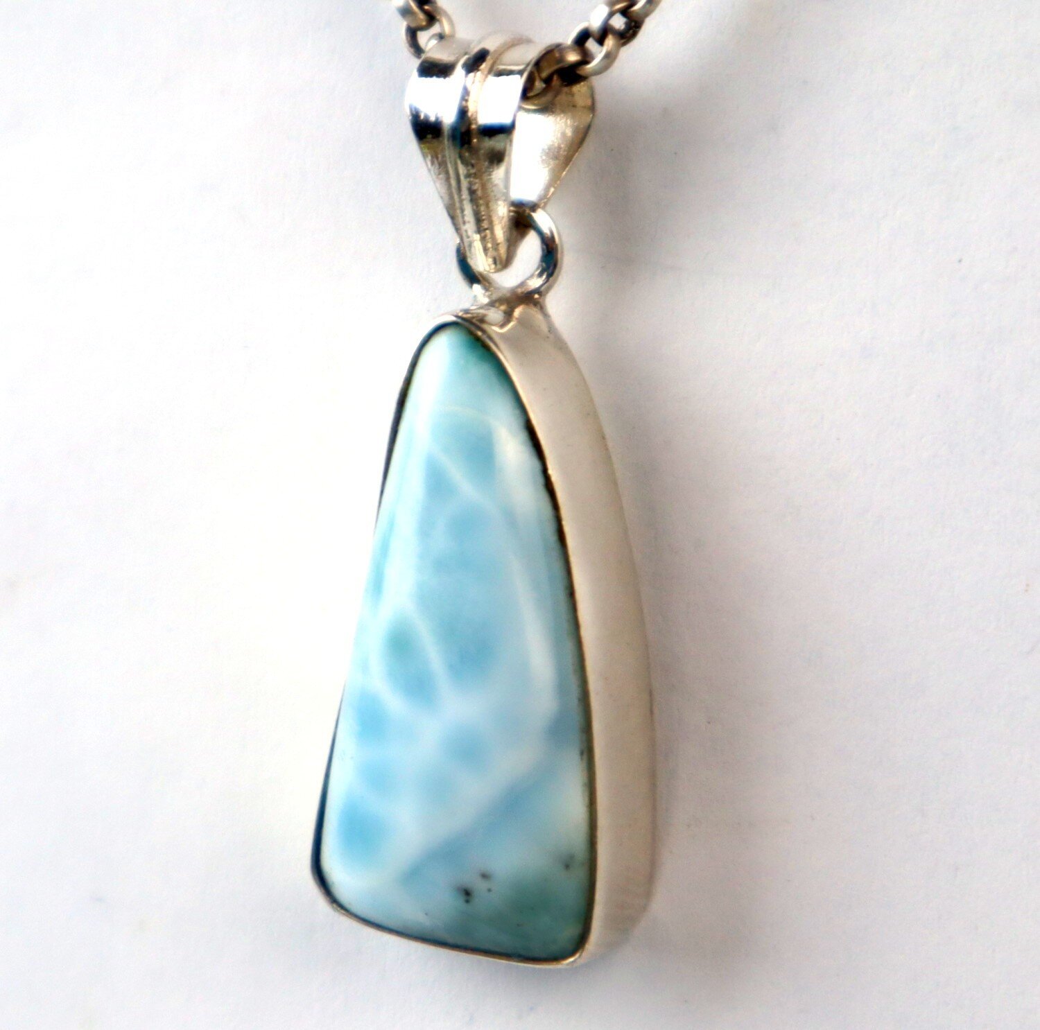 Gift Genuine Sky Blue Larimar 925 Sterling Silver Pendant 41mm – photo 6