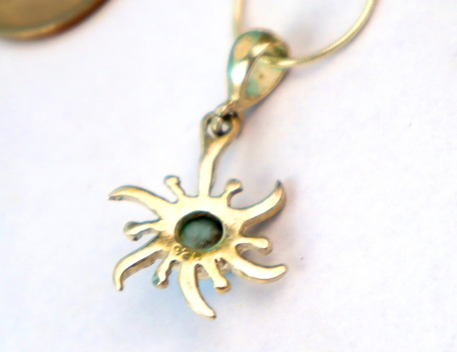 Sky Blue Larimar .925 Sterling Silver Sun Pendant w. Snake Chain Necklace 16 in – photo 9