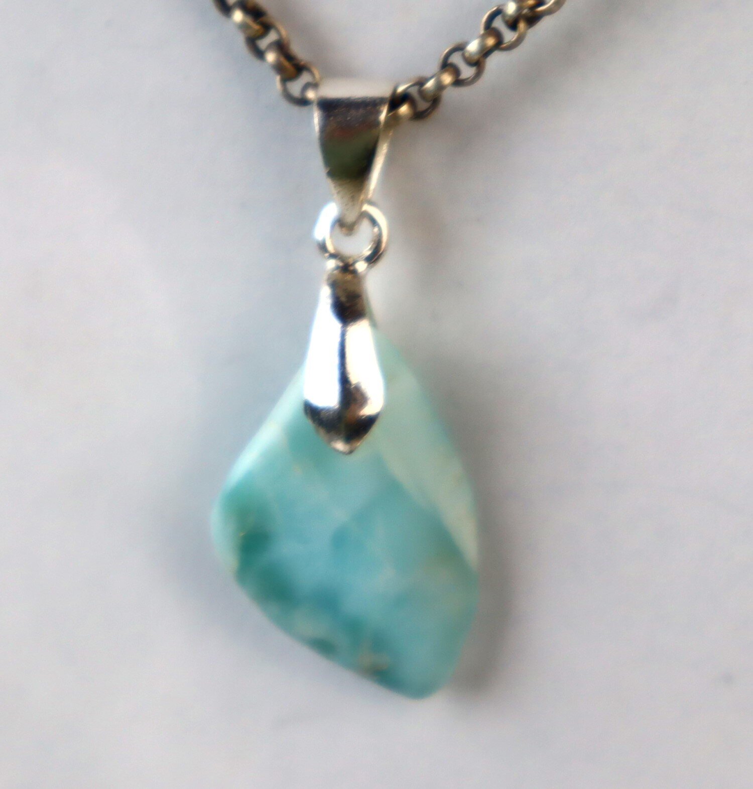 Lovely Natural Light Blue Larimar .925 Sterling Silver Pendant 34mm – photo 6