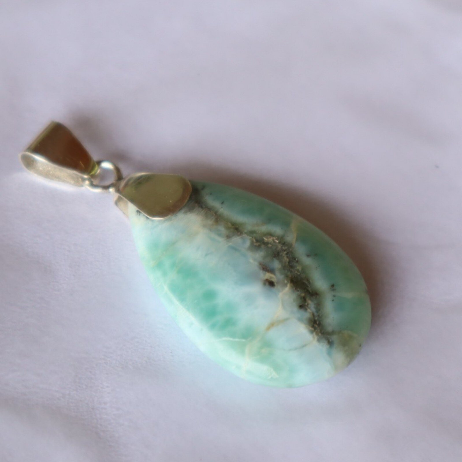 Timeless Island Style Ocean Blue Larimar Sterling Silver Teardrop Pendant 49mm – photo 6
