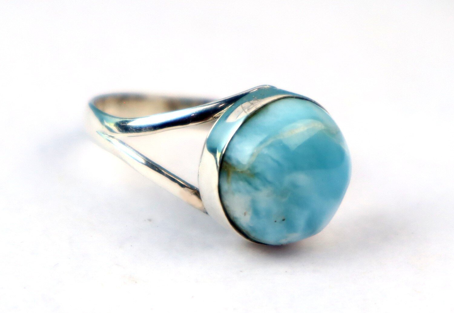 Charming Des. Natural Sky Blue Larimar .925 Sterling Silver Ring #10 free resize – photo 6