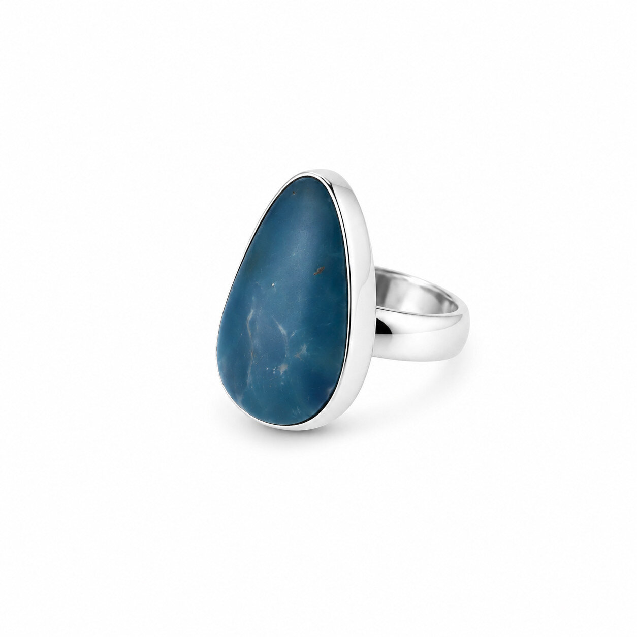 Premium Elegant Blue White Blue Chalcedony 925 Sterling Silver Teardrop Ring – photo 3