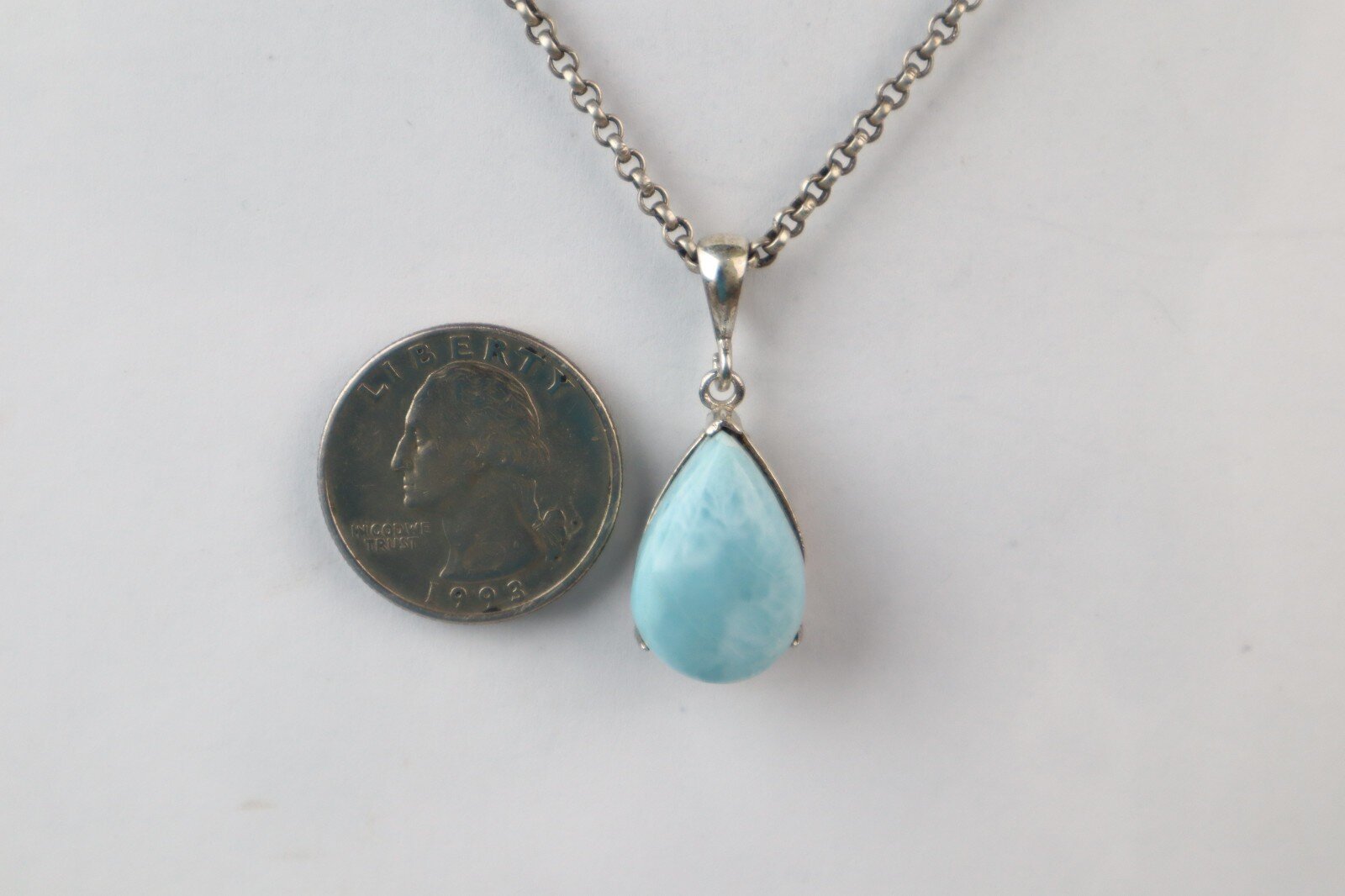 Exquisite Handcrafted Sky Blue Larimar 925 Sterling Silver Sun Pendant 39mm – photo 7