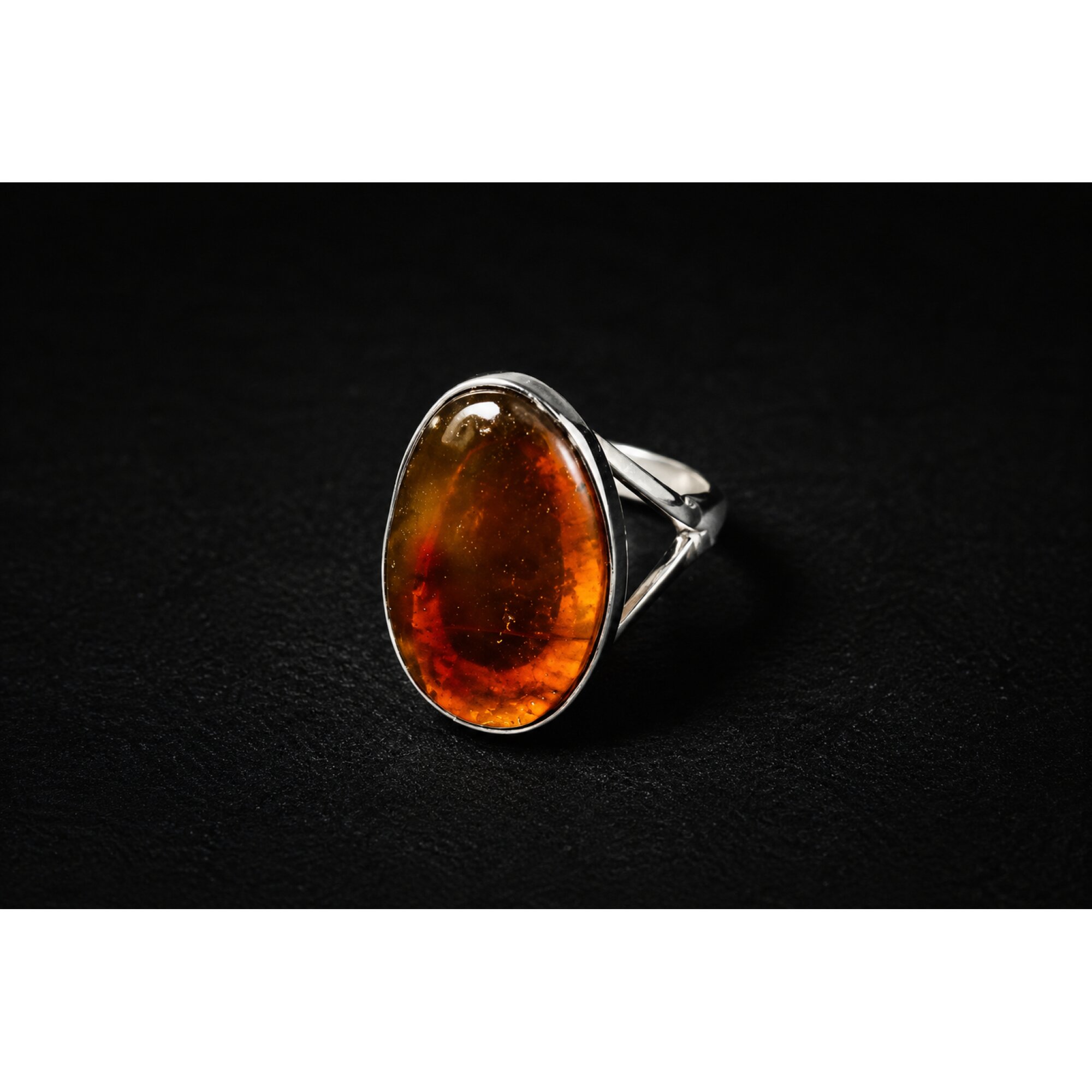 Handmade Clear Orange Brown Dominican Amber 925 Sterling Silver Ring #6.25 – photo 2
