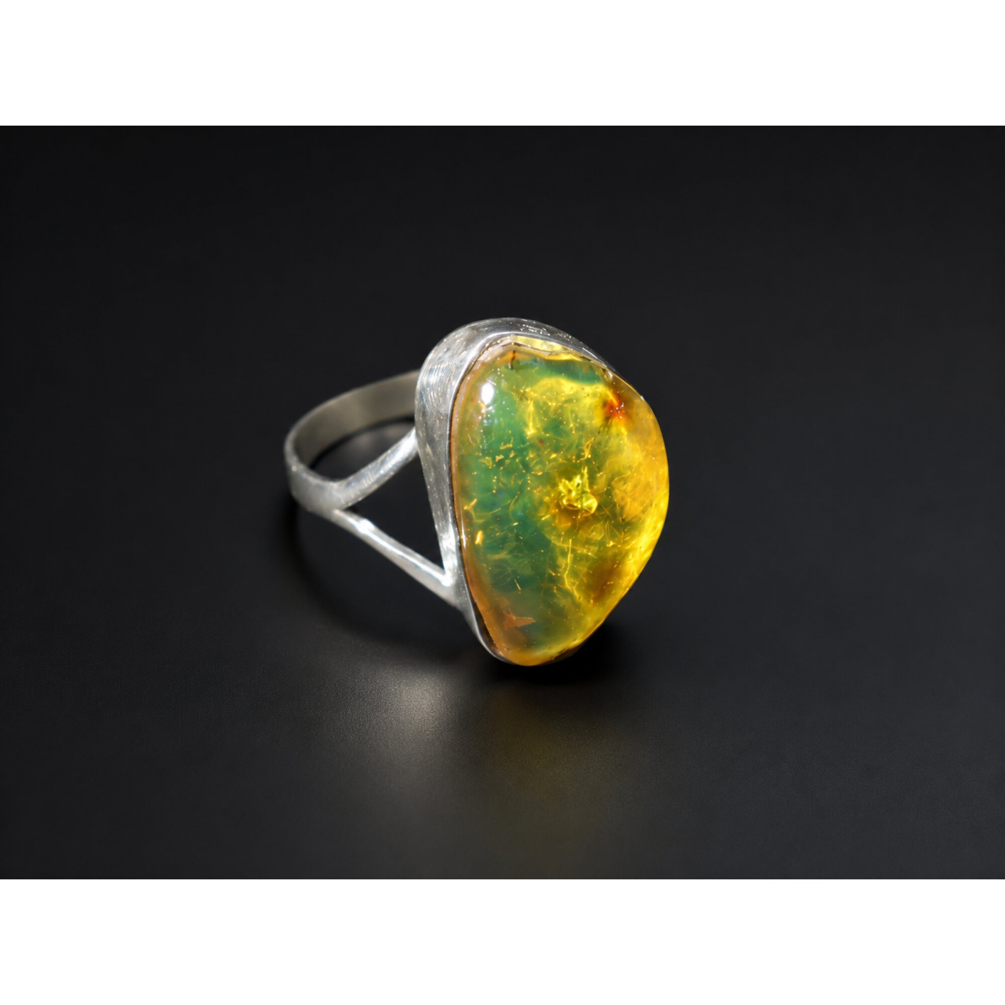 Genuine Handcrafted Clear Orange Green Dominican Amber 925 Sterling Silver Ring #7.25 – photo 2