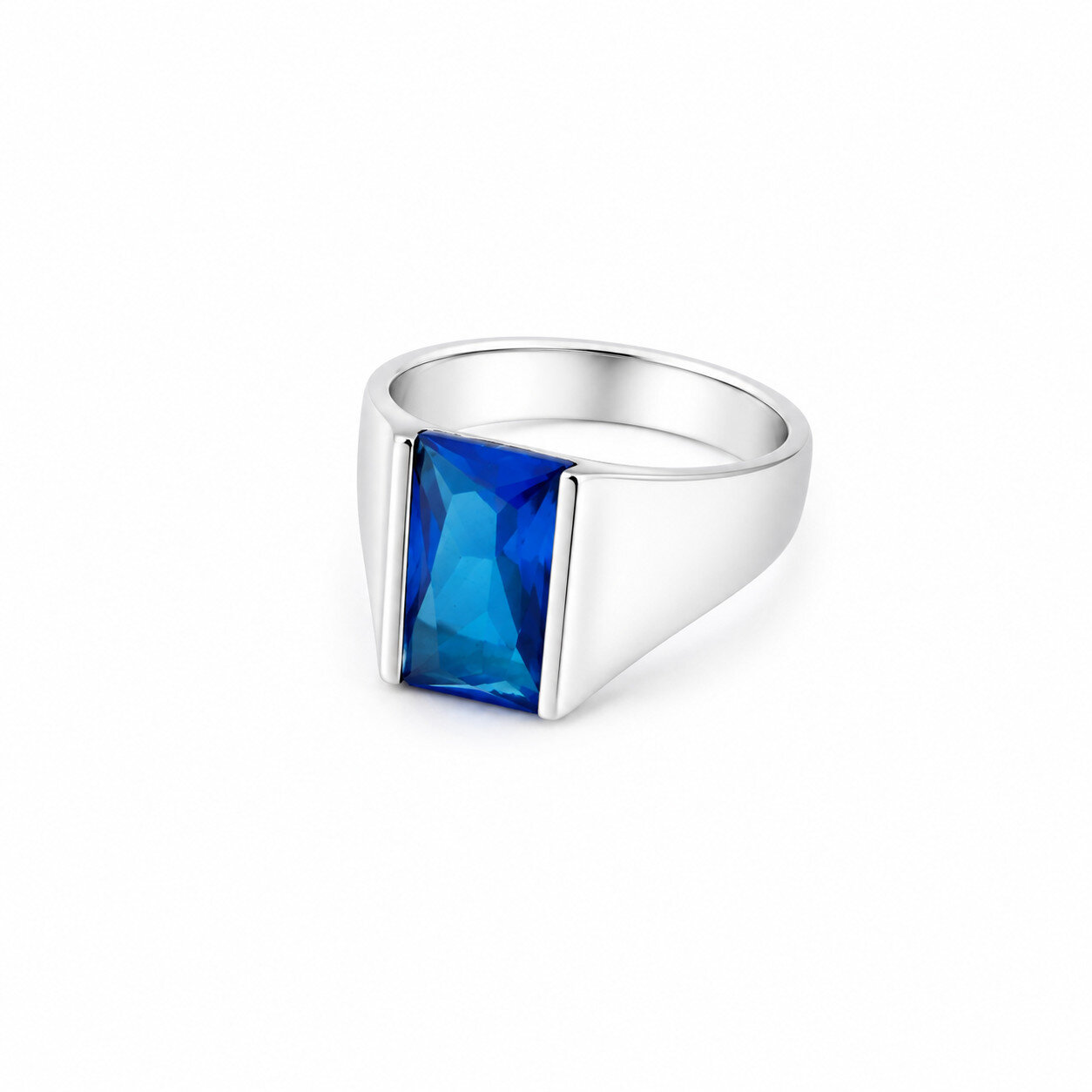 Artisan Polished Blue Topaz (Or Synthetic Blue Gemstone) Rectangular Ring #6 1/4 – photo 3