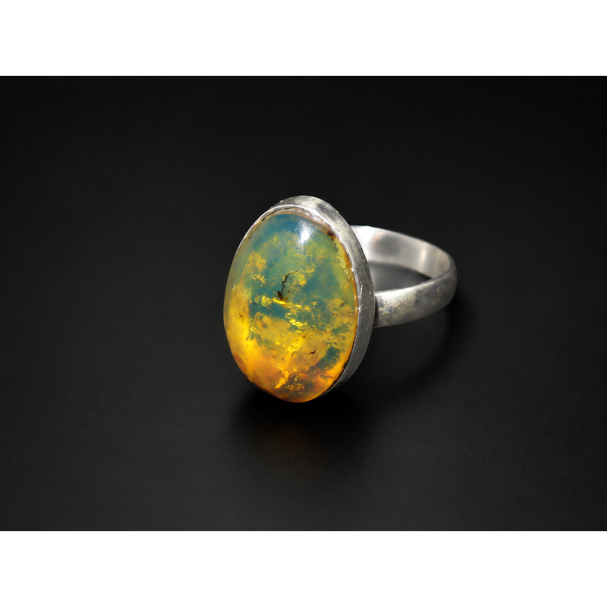 Artisan Made Clear Cognac Blue Larimar 925 Sterling Silver Ring #6.75 – photo 2
