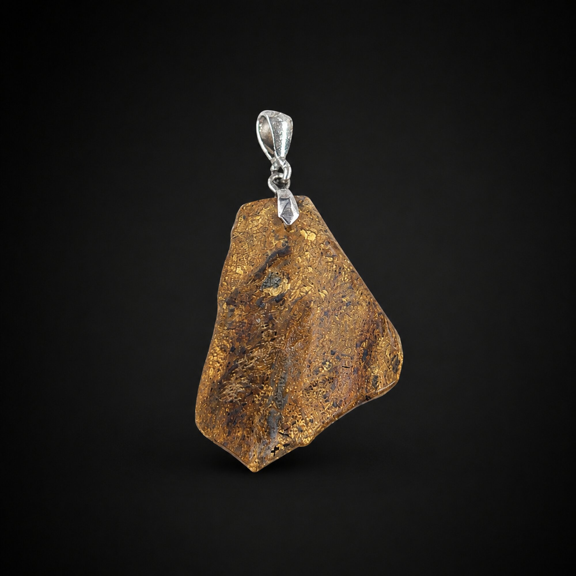 Hand Finished Translucent Rarest Brown Dominican Amber 925 Sterling Silver Pendant 42mm – photo 2