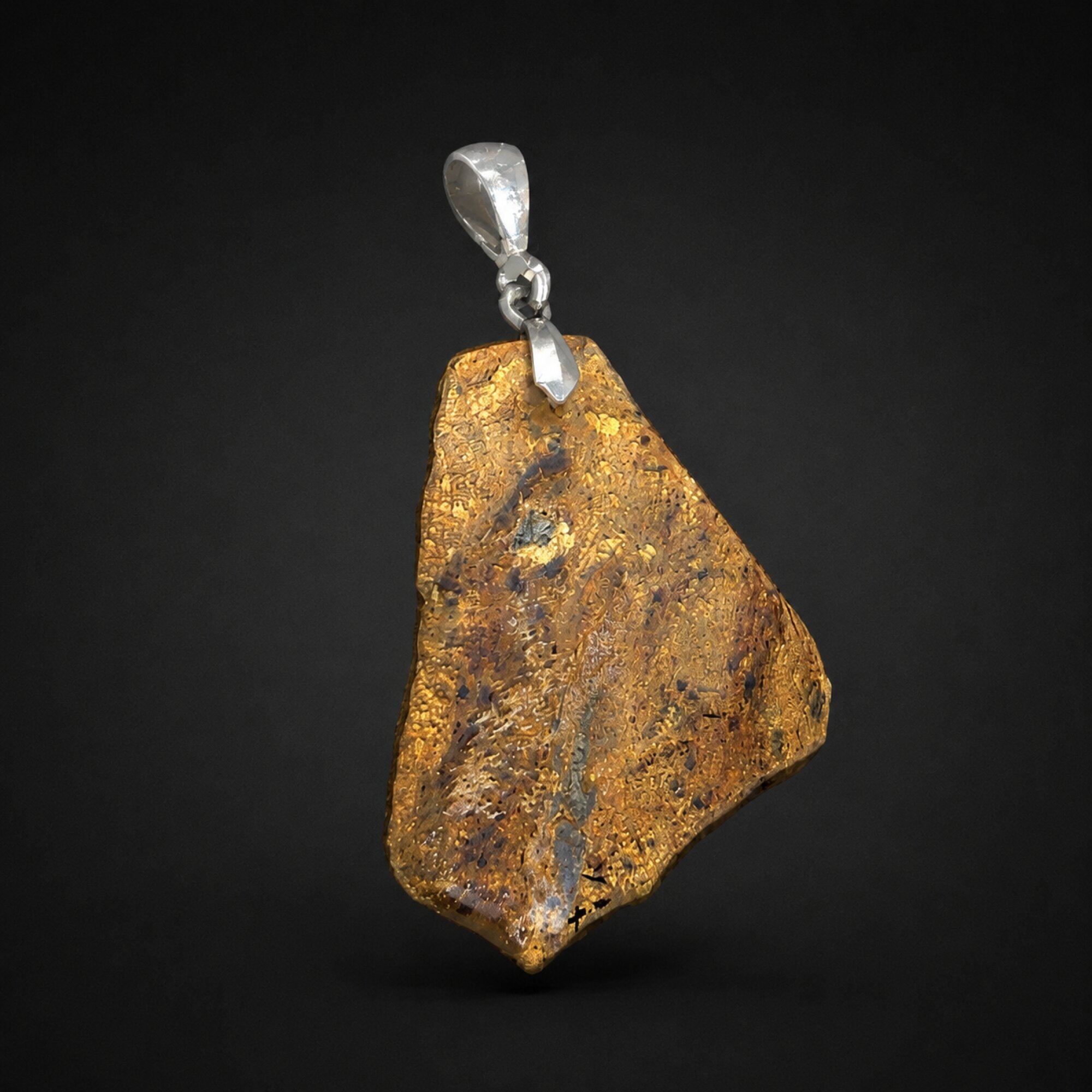 Hand Finished Translucent Rarest Brown Dominican Amber 925 Sterling Silver Pendant 42mm – photo 4