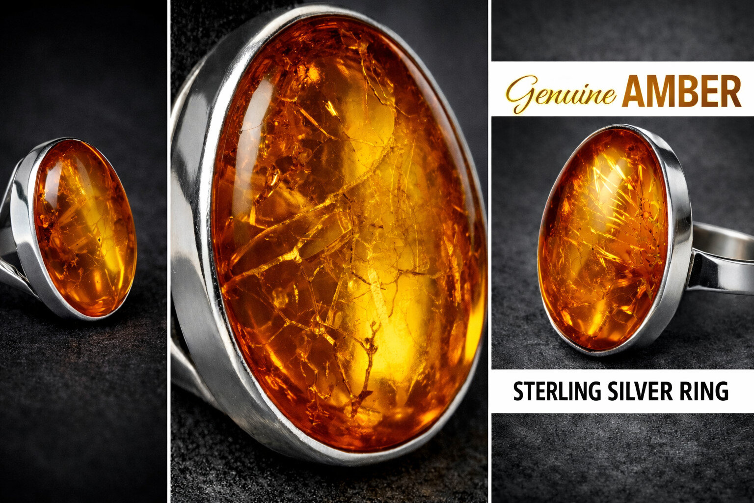 Dominican Natural Clear Yellow Amber .925 Sterling Silver Ring #7 free resize – photo 5