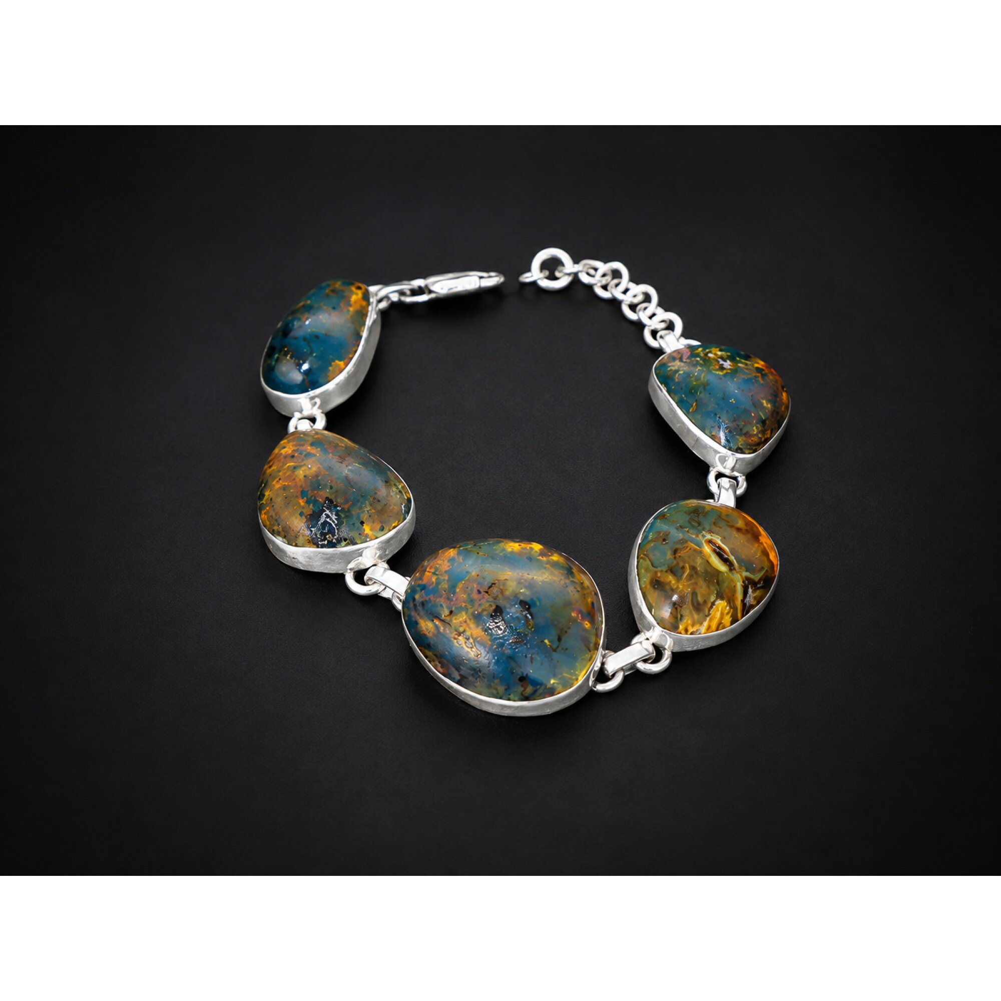 One of a Kind Translucent Dark Blue Dominican Amber 925 Sterling Silver Bracelet 6.5 Inch – photo 3