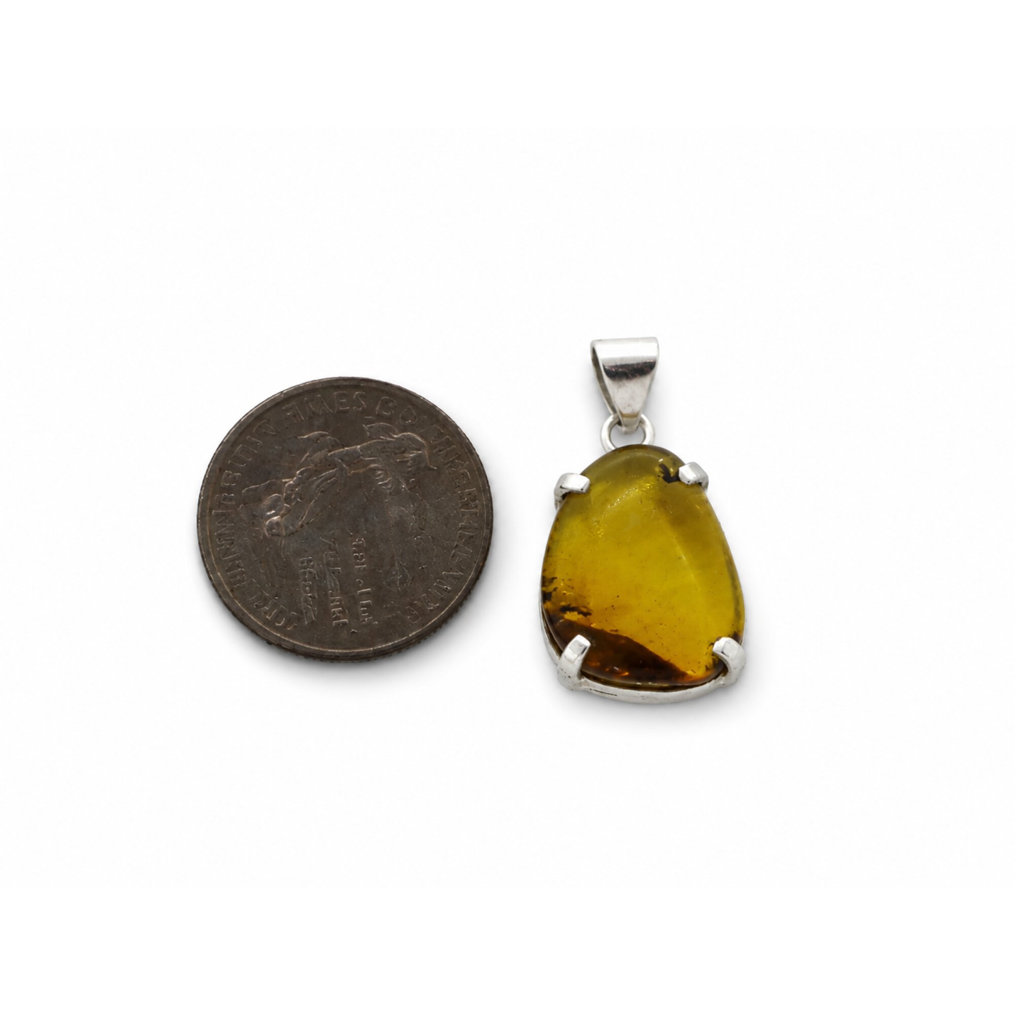Organic Beauty Clear Small Fly Dominican Amber 925 Sterling Silver Fossil Pendant 35mm – photo 4