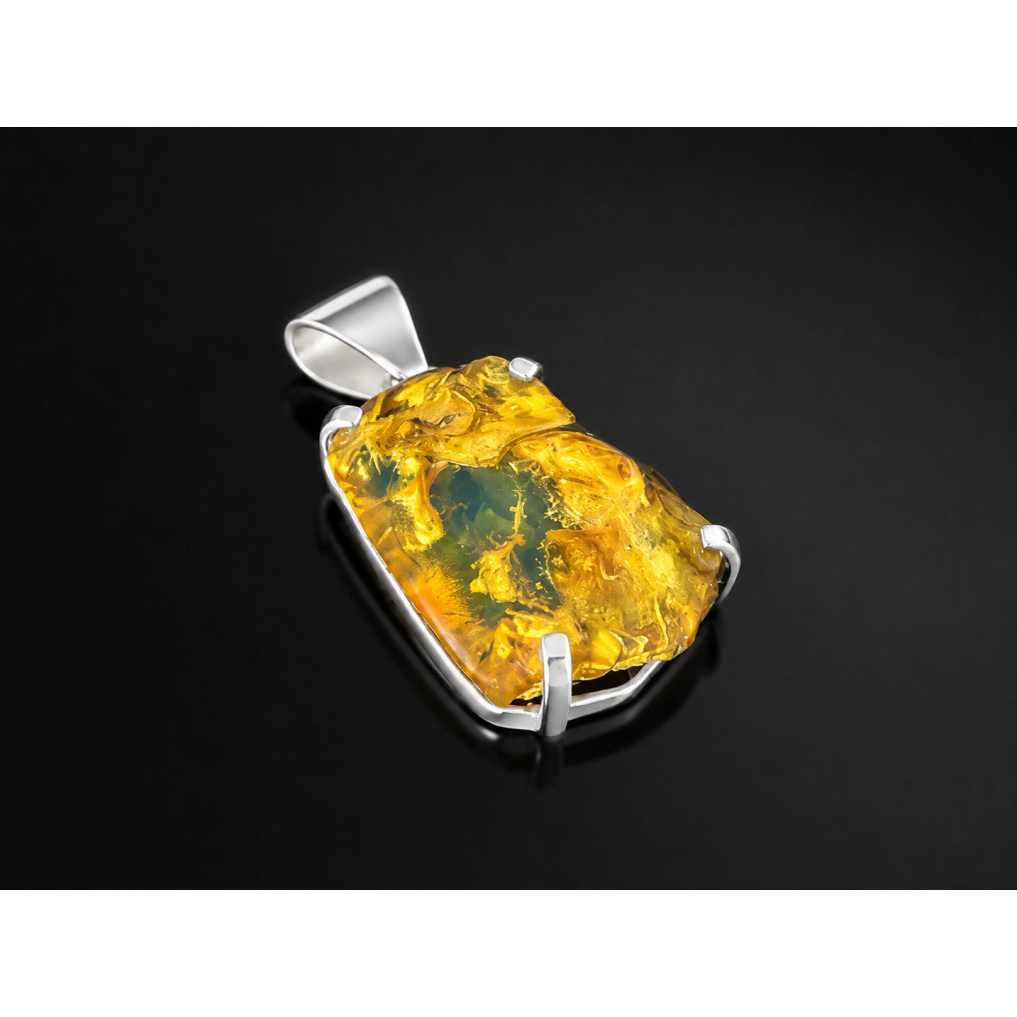 Raw Beauty Translucent Blue Green Dominican Amber 925 Sterling Silver Pendant 38mm – photo 2