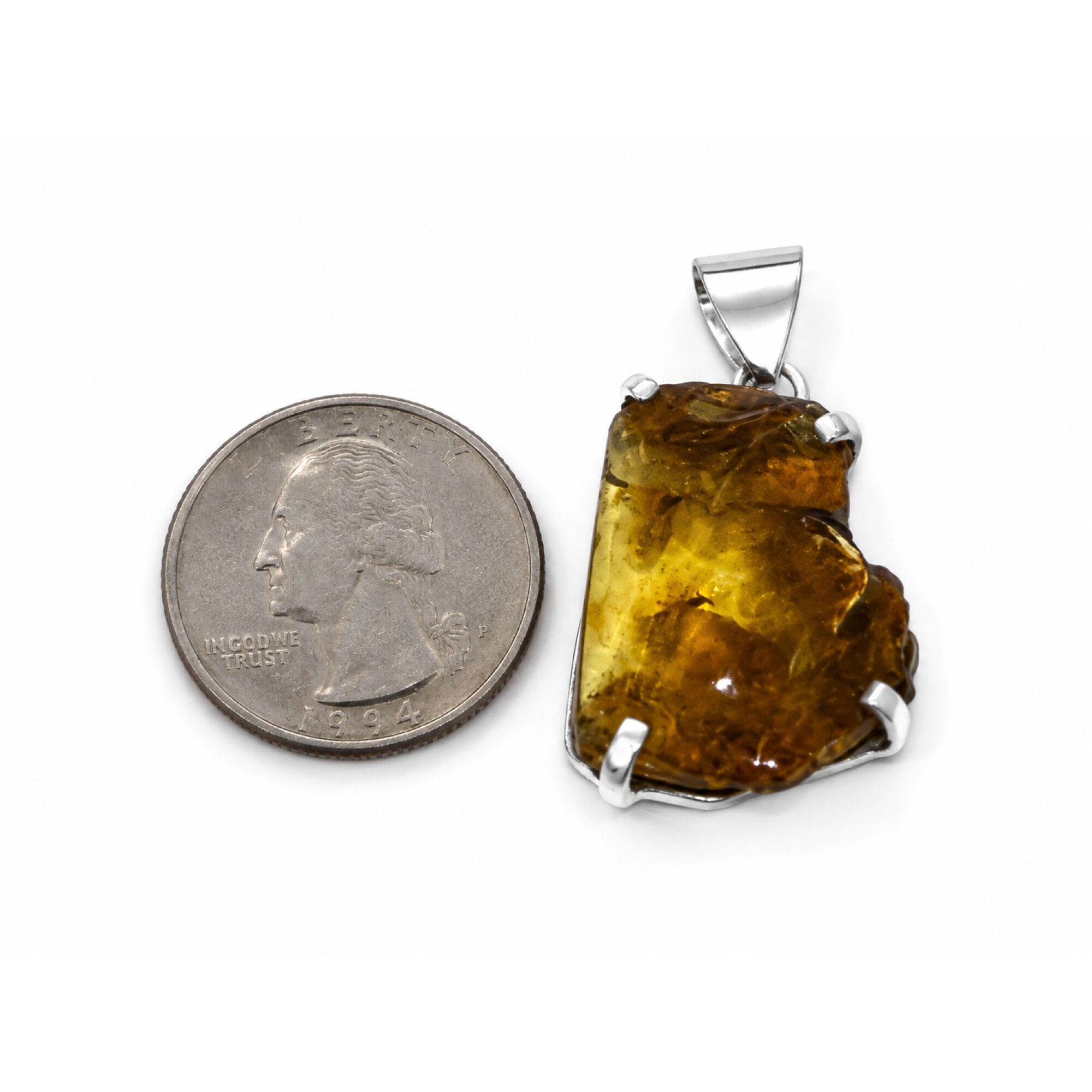 Raw Beauty Translucent Blue Green Dominican Amber 925 Sterling Silver Pendant 38mm – photo 3