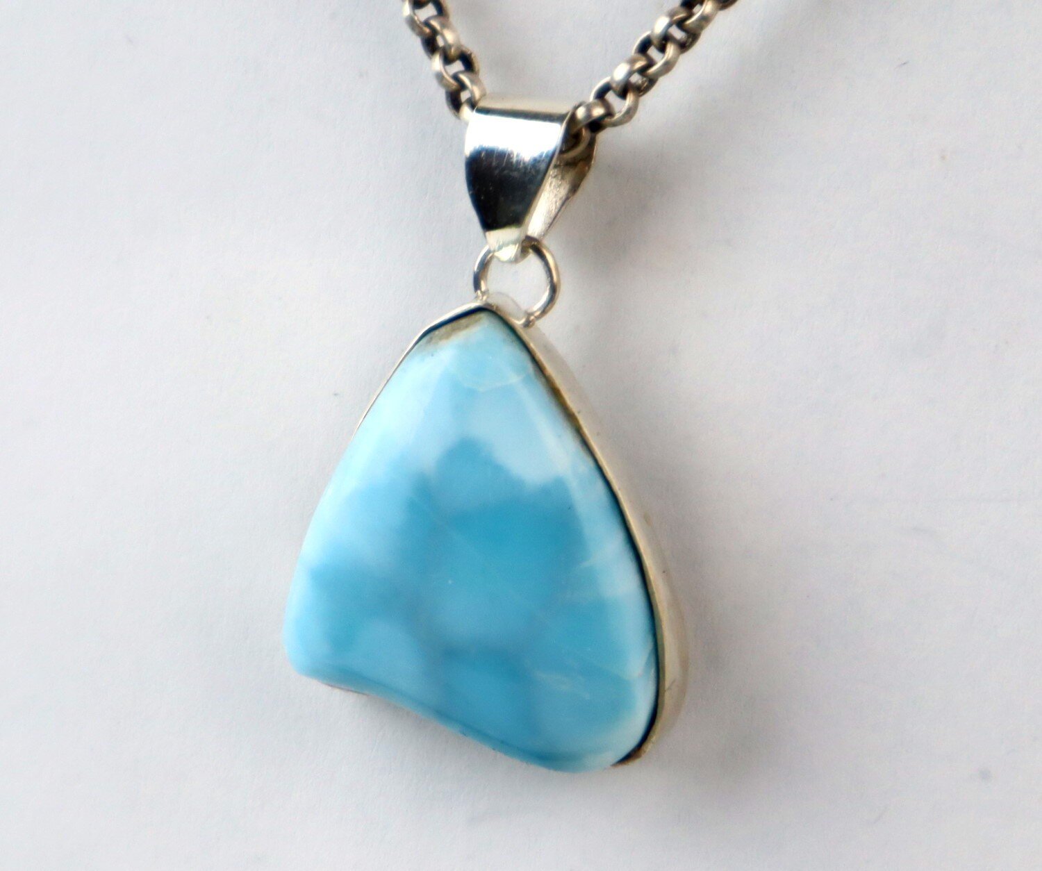 Sky Blue freeform Larimar 925 Sterling Silver Pendant 33mm – photo 4