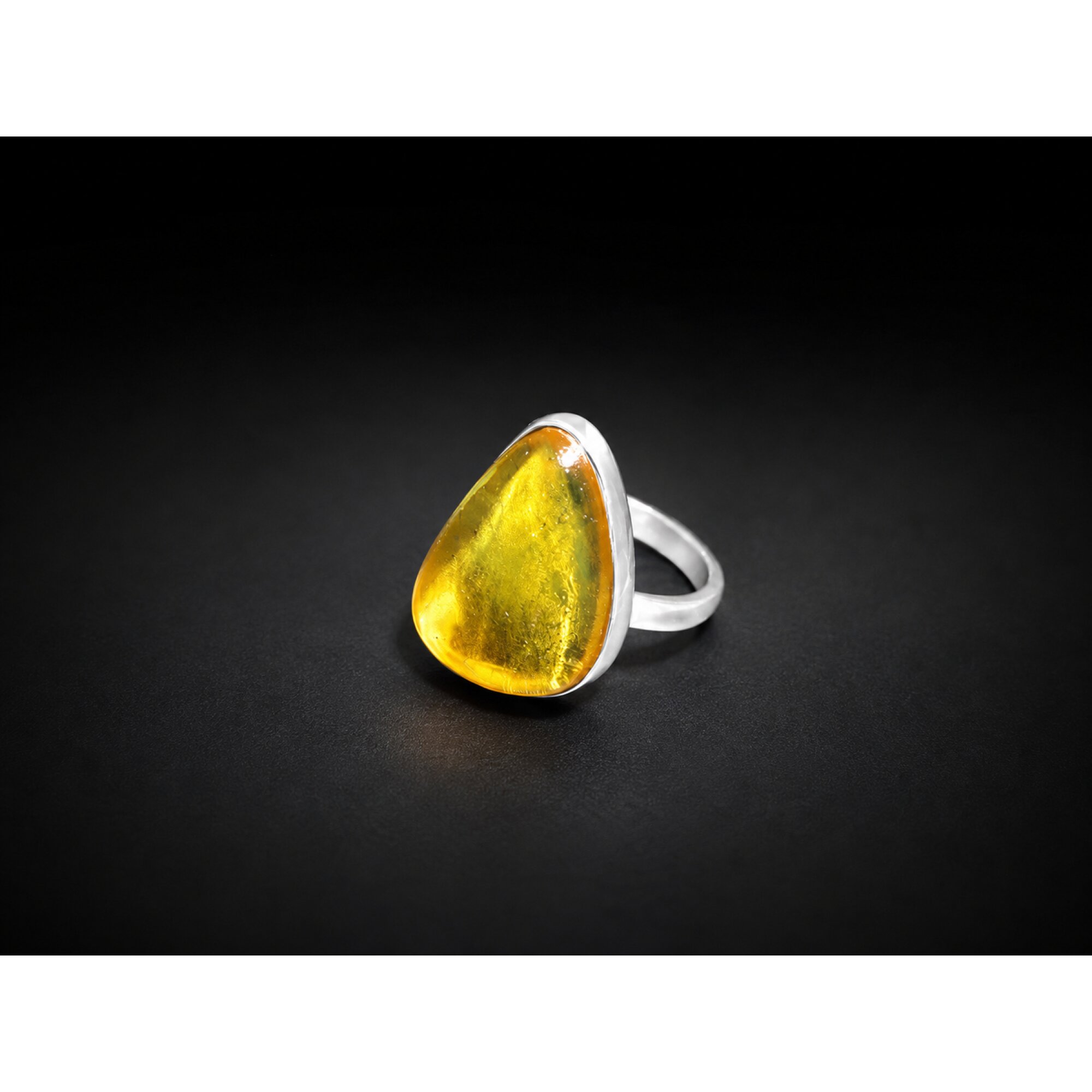 Handmade Clear Light Green Dominican Amber 925 Sterling Silver Ring #6.5 – photo 2