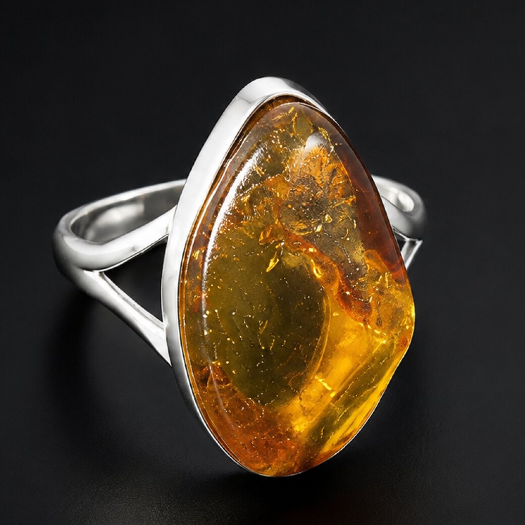 Distinctive Clear Orange Dominican Amber 925 Sterling Silver Ring #7 – photo 3