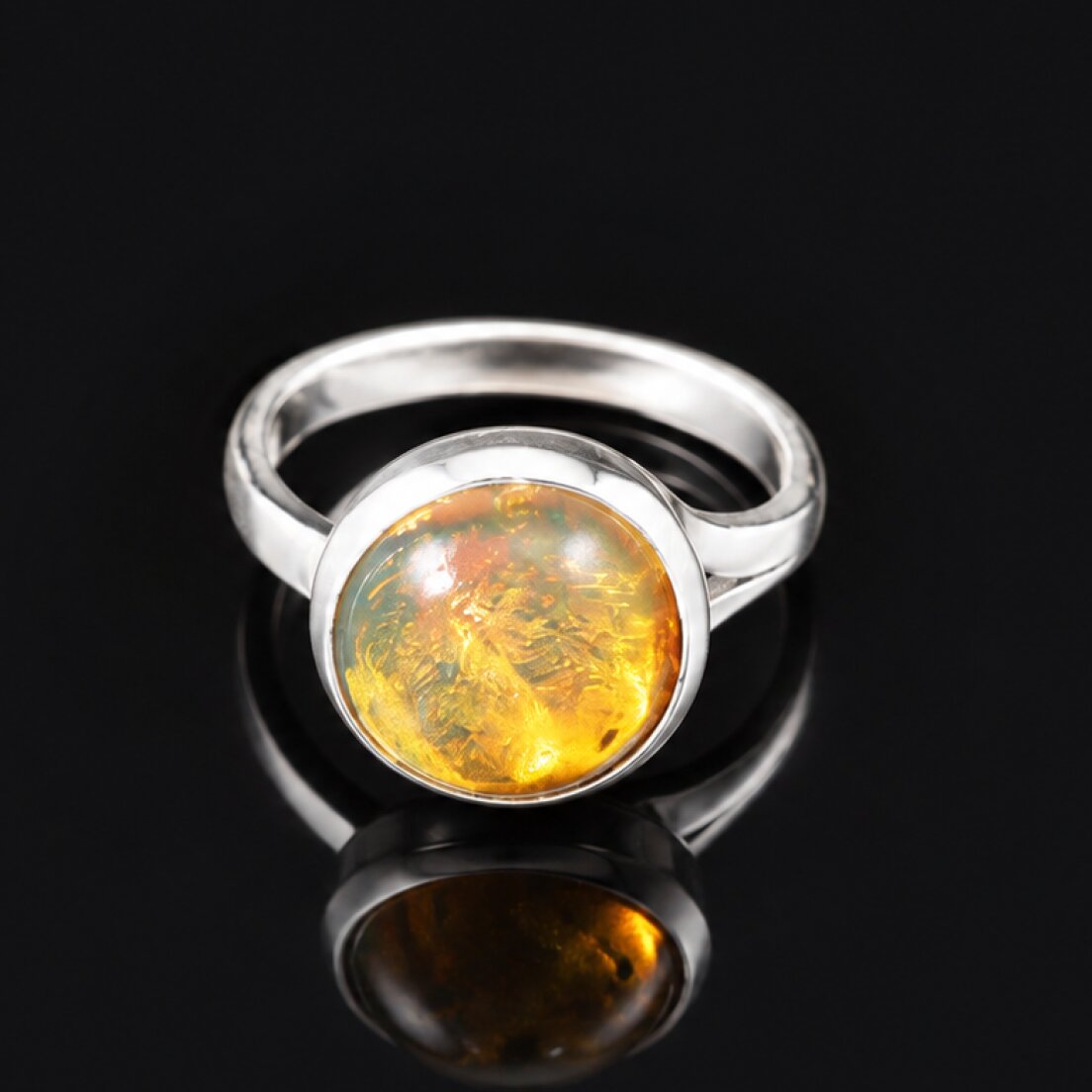 Classic Clear Orange Green Dominican Amber 925 Sterling Silver Ring #6.25
