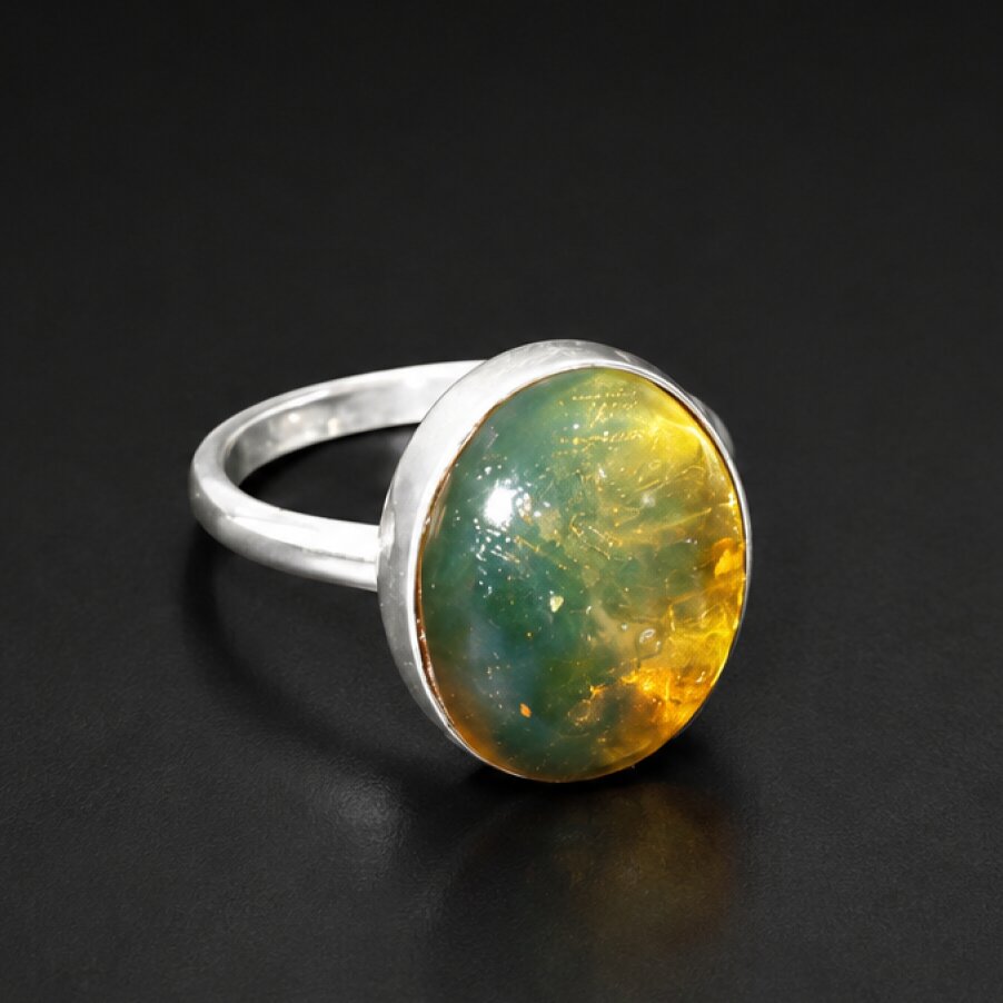Classic Clear Yellow Green Dominican Amber 925 Sterling Silver Ring #8