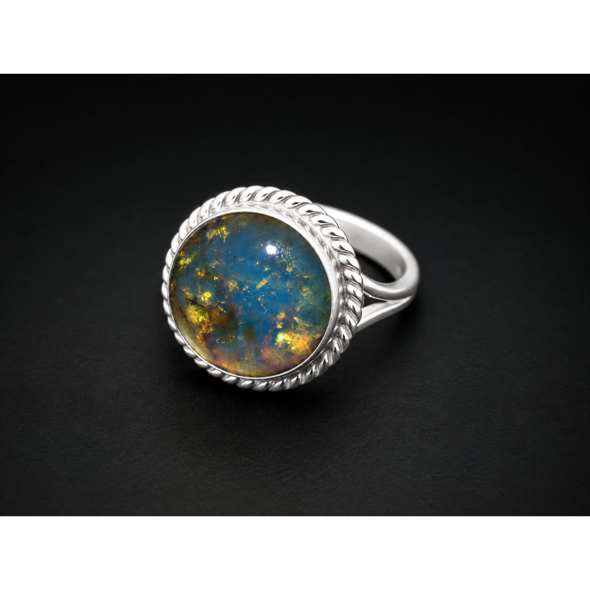 Earth-Crafted Translucent Deep Blue Dominican Amber 925 Sterling Silver Ring – photo 2